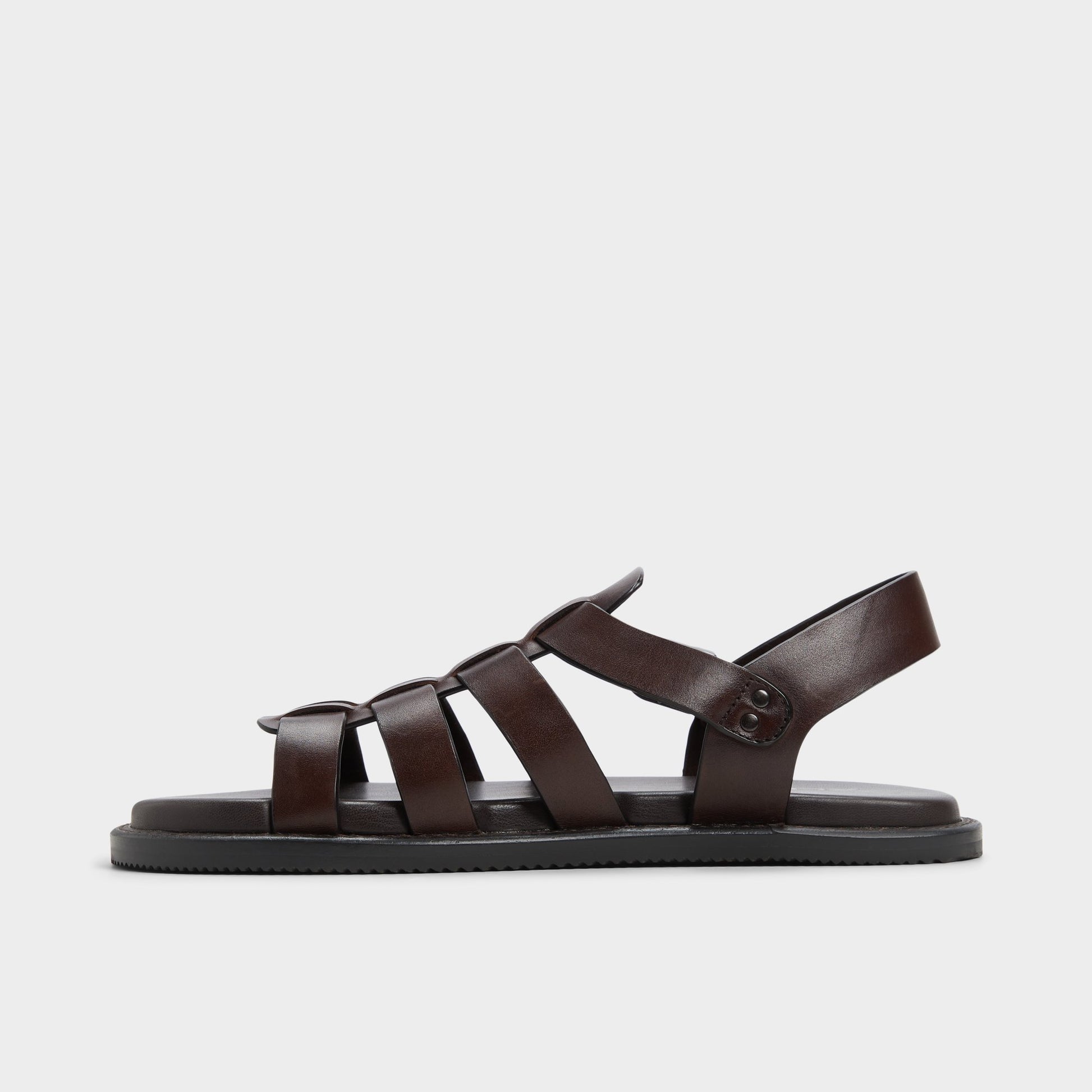 Side view of Dark Brown Warley Strappy flat sandal