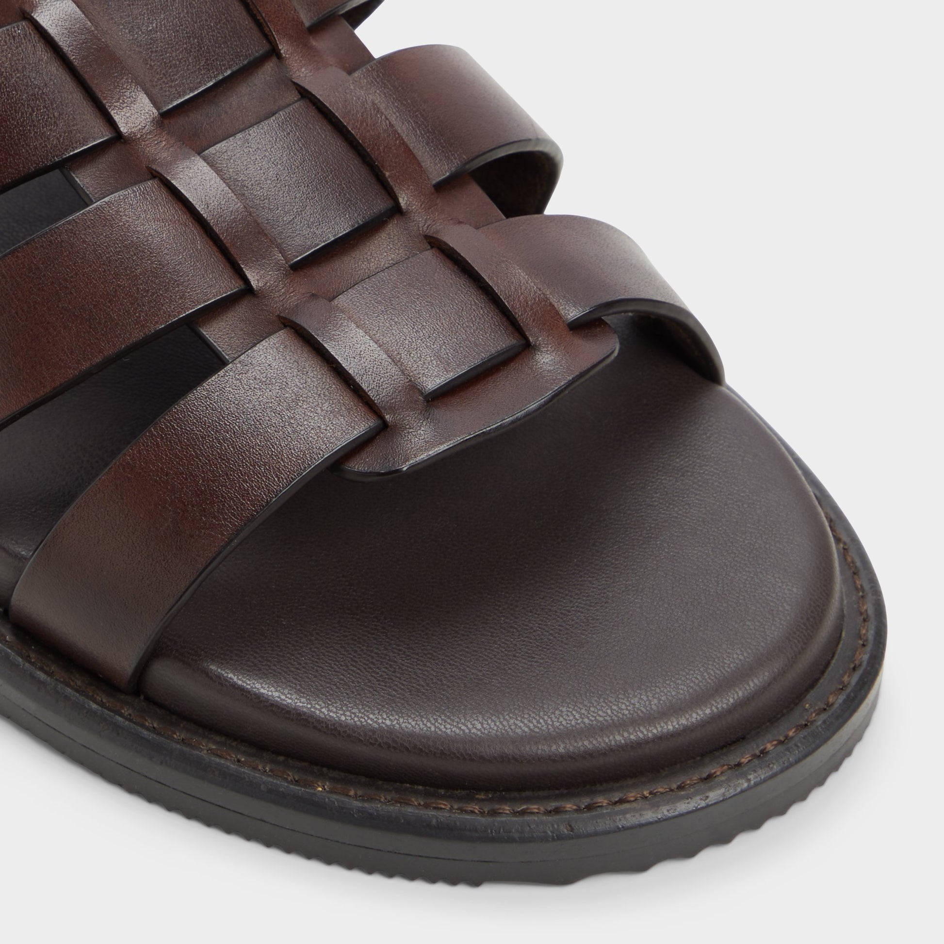 Close-up of the Dark Brown Warley Strappy flat sandal