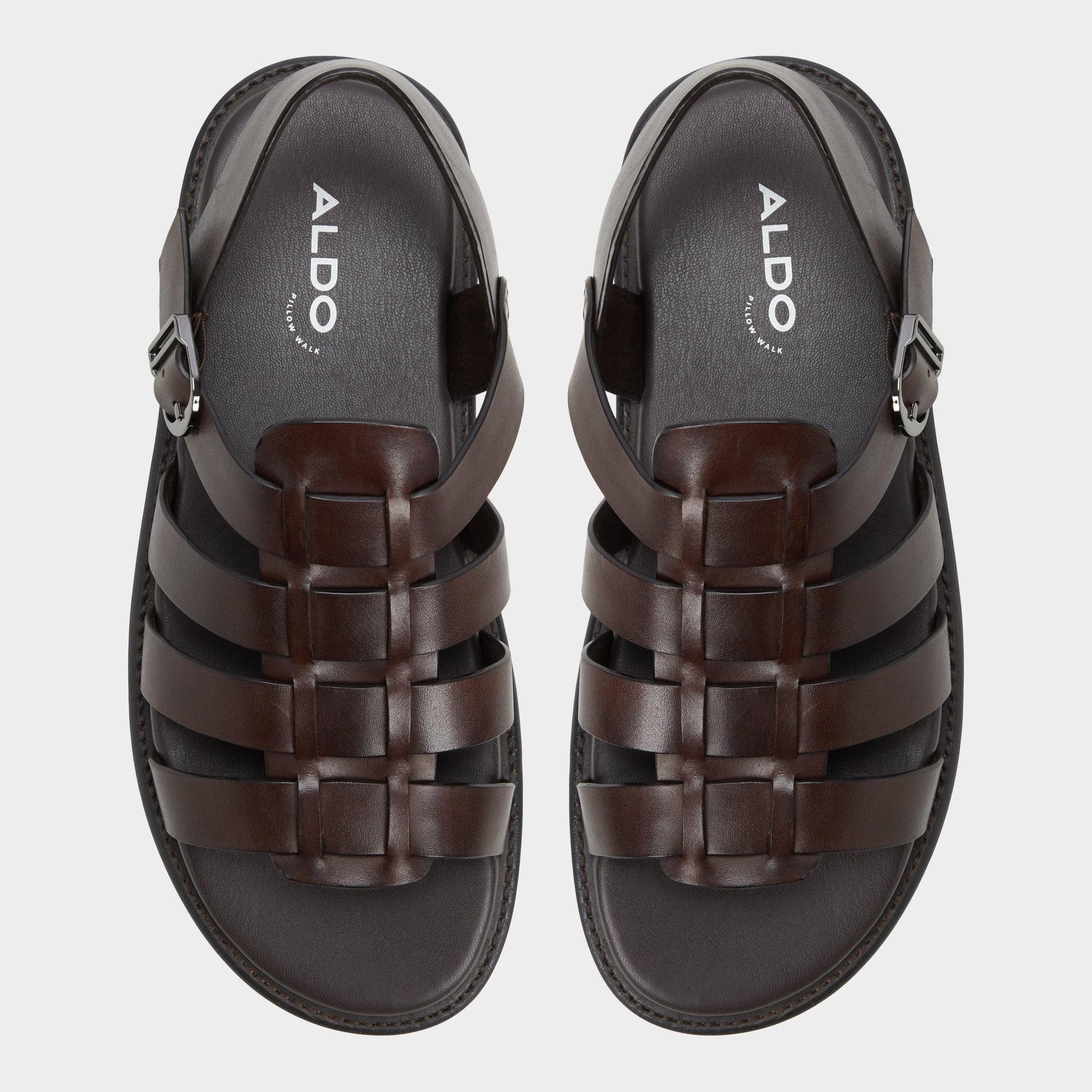 Top-down view of the Dark Brown Warley Strappy flat sandal