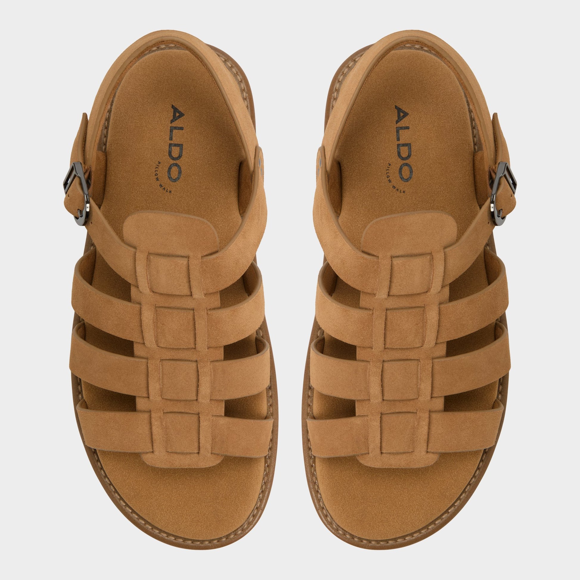 Top-down view of the Camel Warley Strappy flat sandal