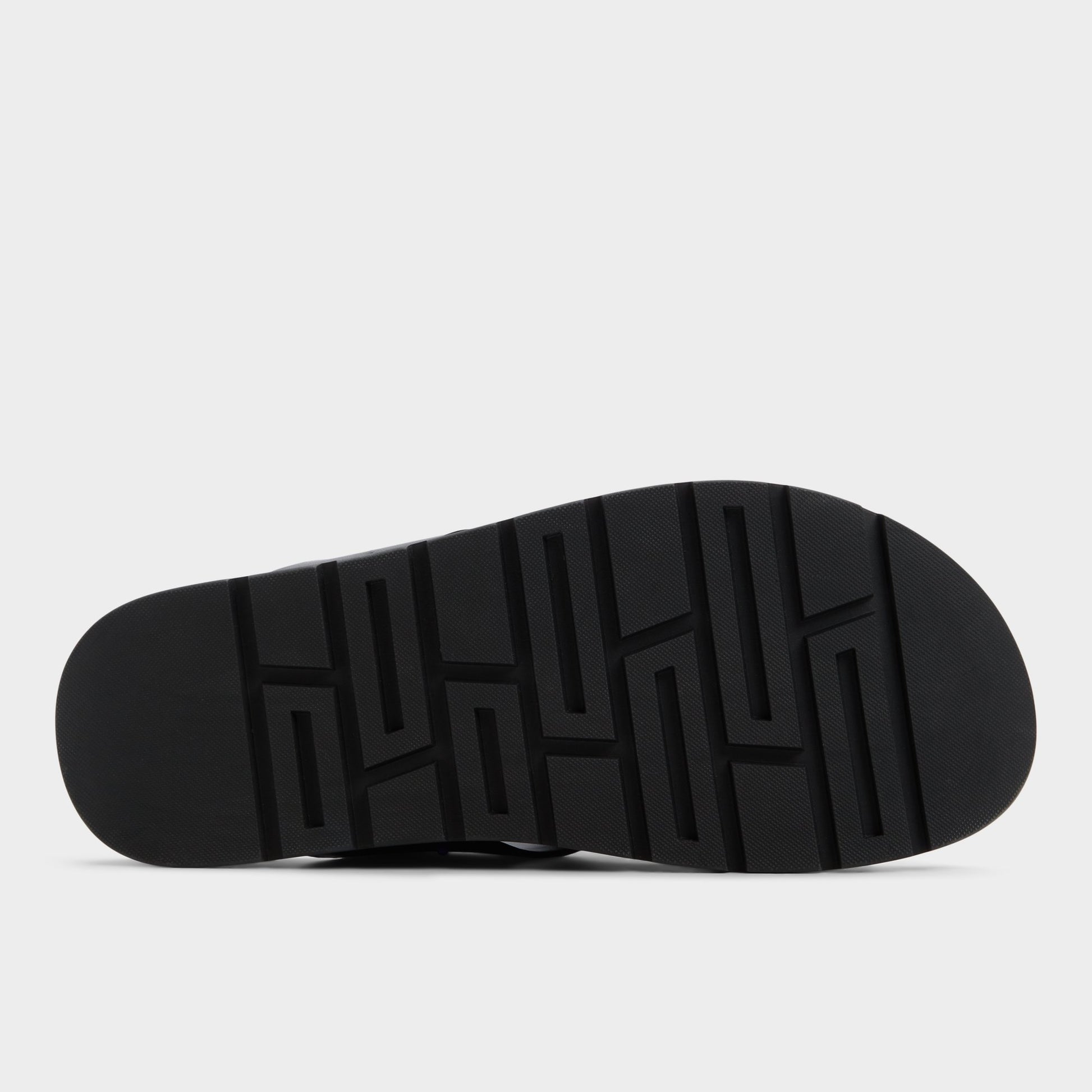 View of Black Soar Slide sandal's sole