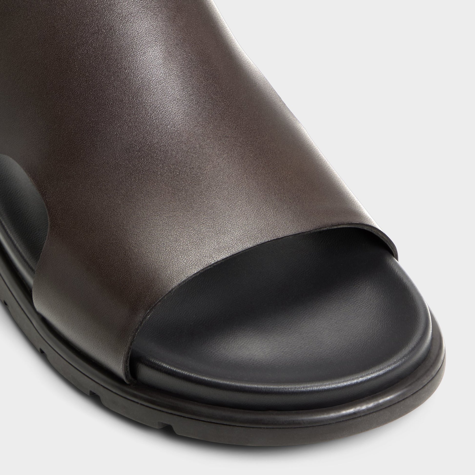 Close-up of the Dark Brown Soar Slide sandal