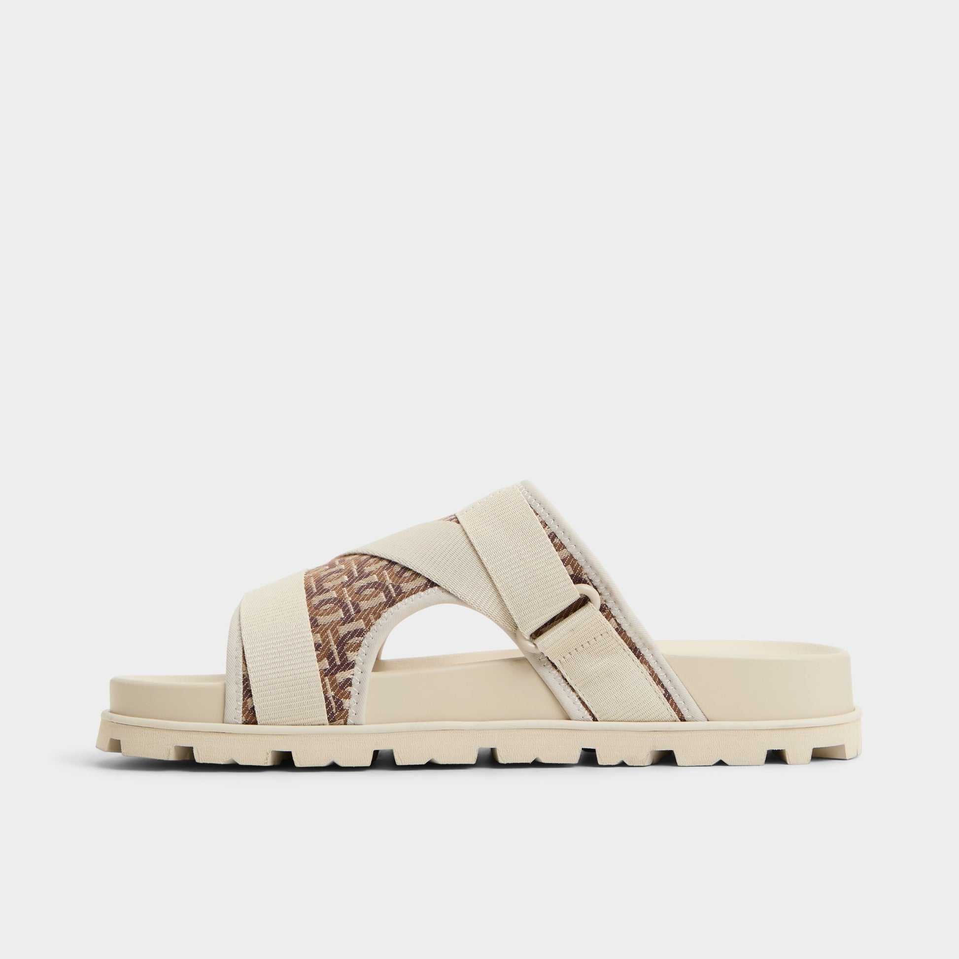 Side view of Medium Beige Deniels Slide sandal