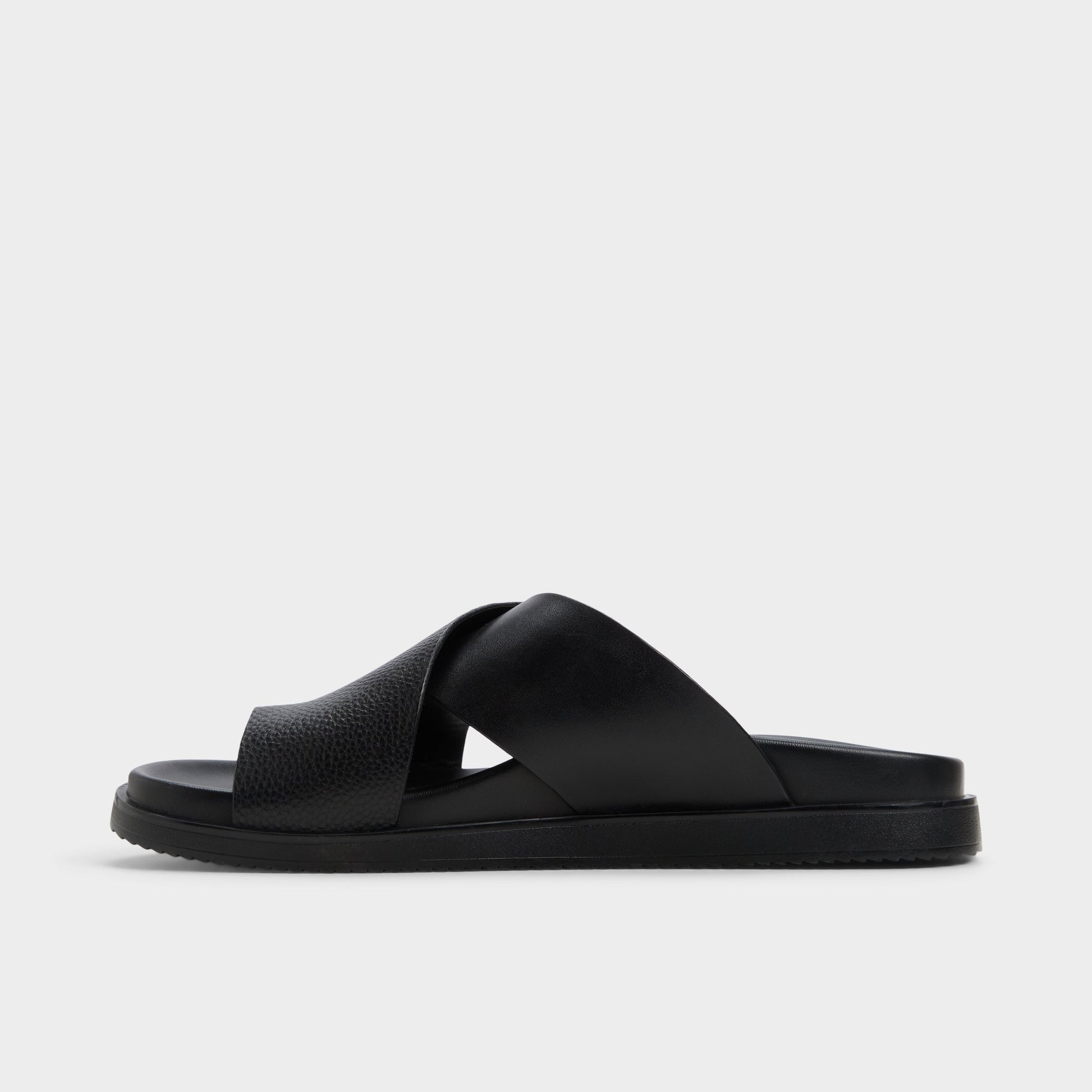 Side view of Black Darley Strappy flat sandal