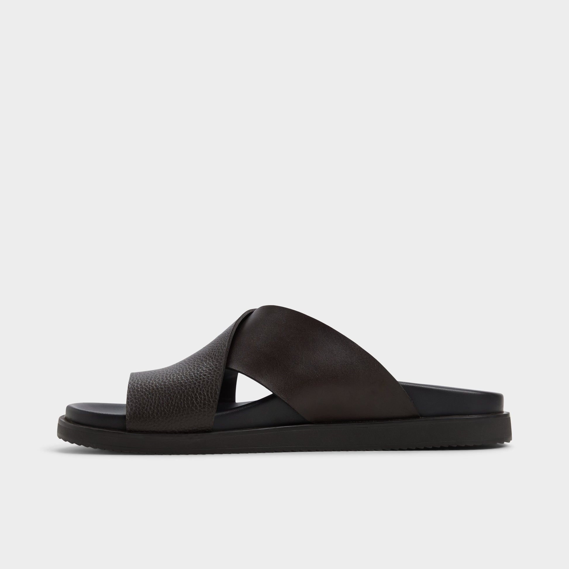 Side view of Dark Brown Darley Strappy flat sandal