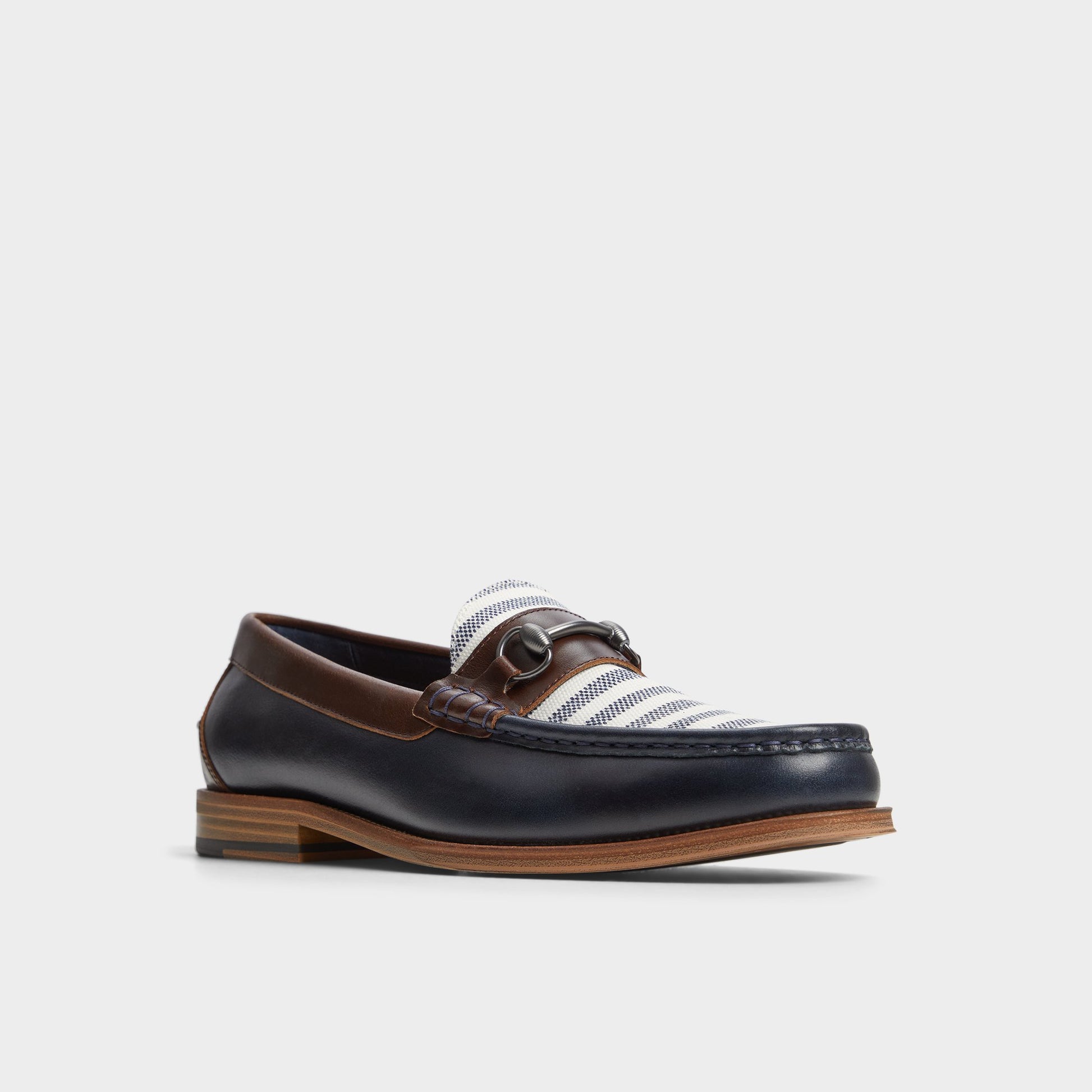 Three-quarter angle of Navy Wildwood Loafer's front side