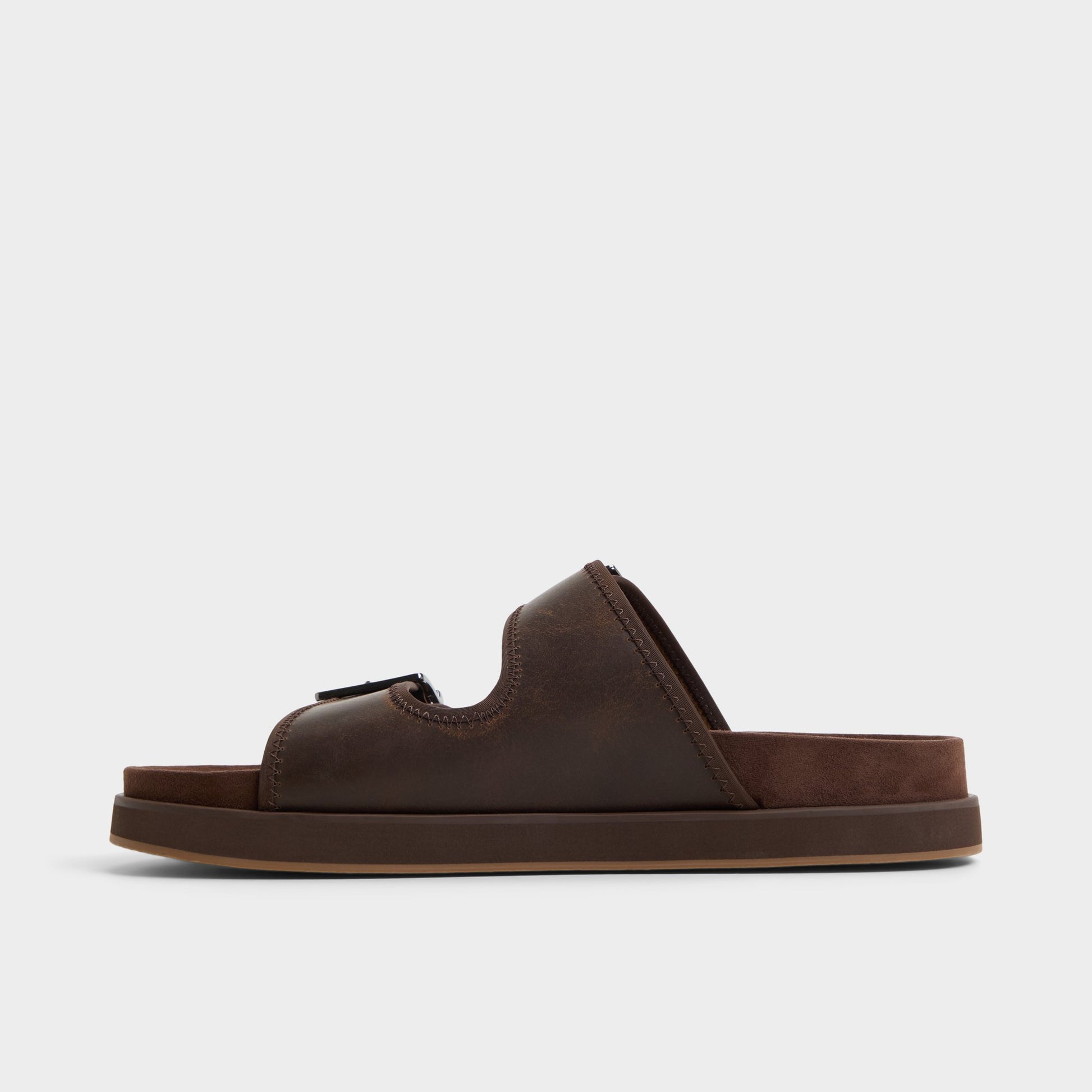 Side view of Dark Brown Sunnyside Slide sandal