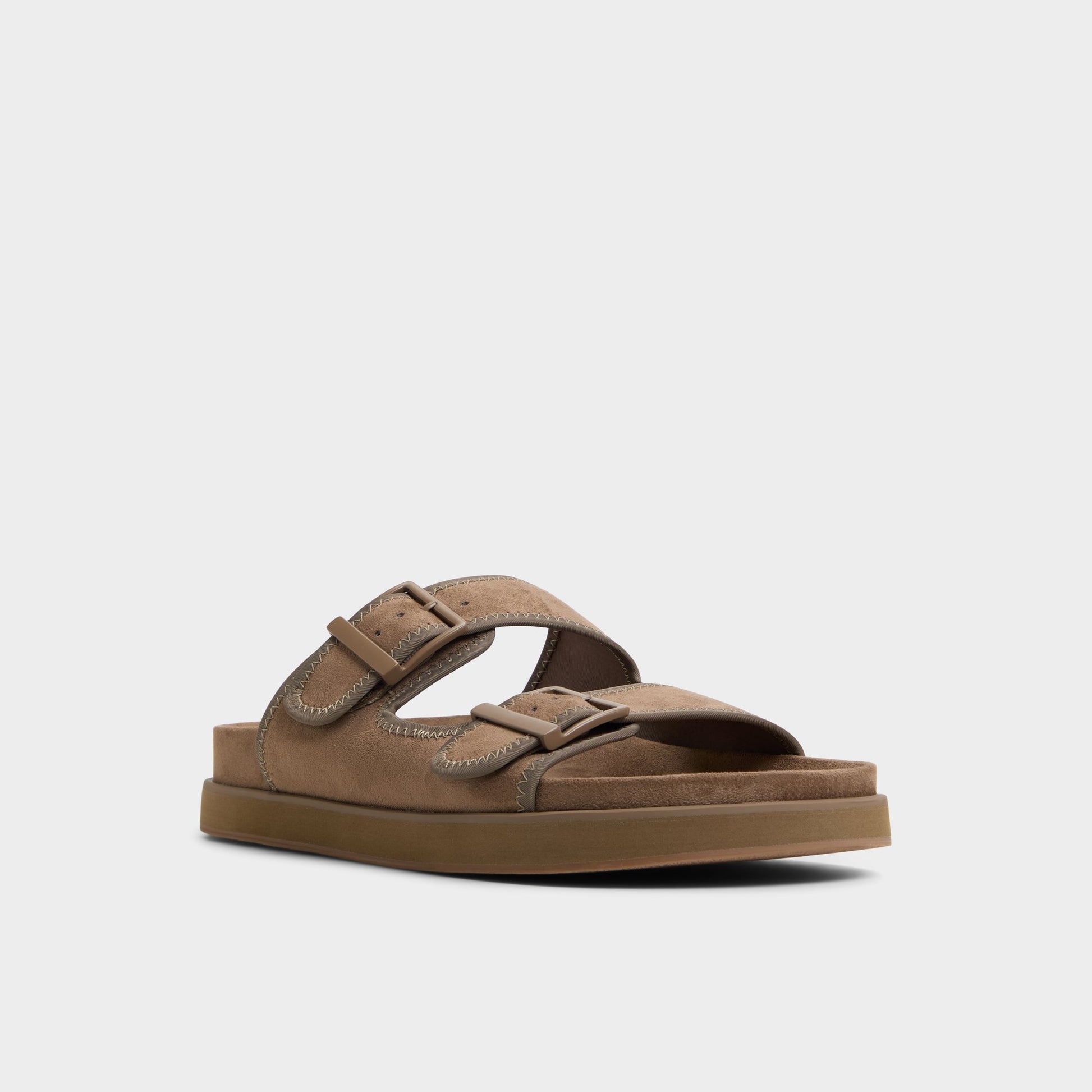 Three-quarter angle of Light Brown Sunnyside Slide sandal's front side