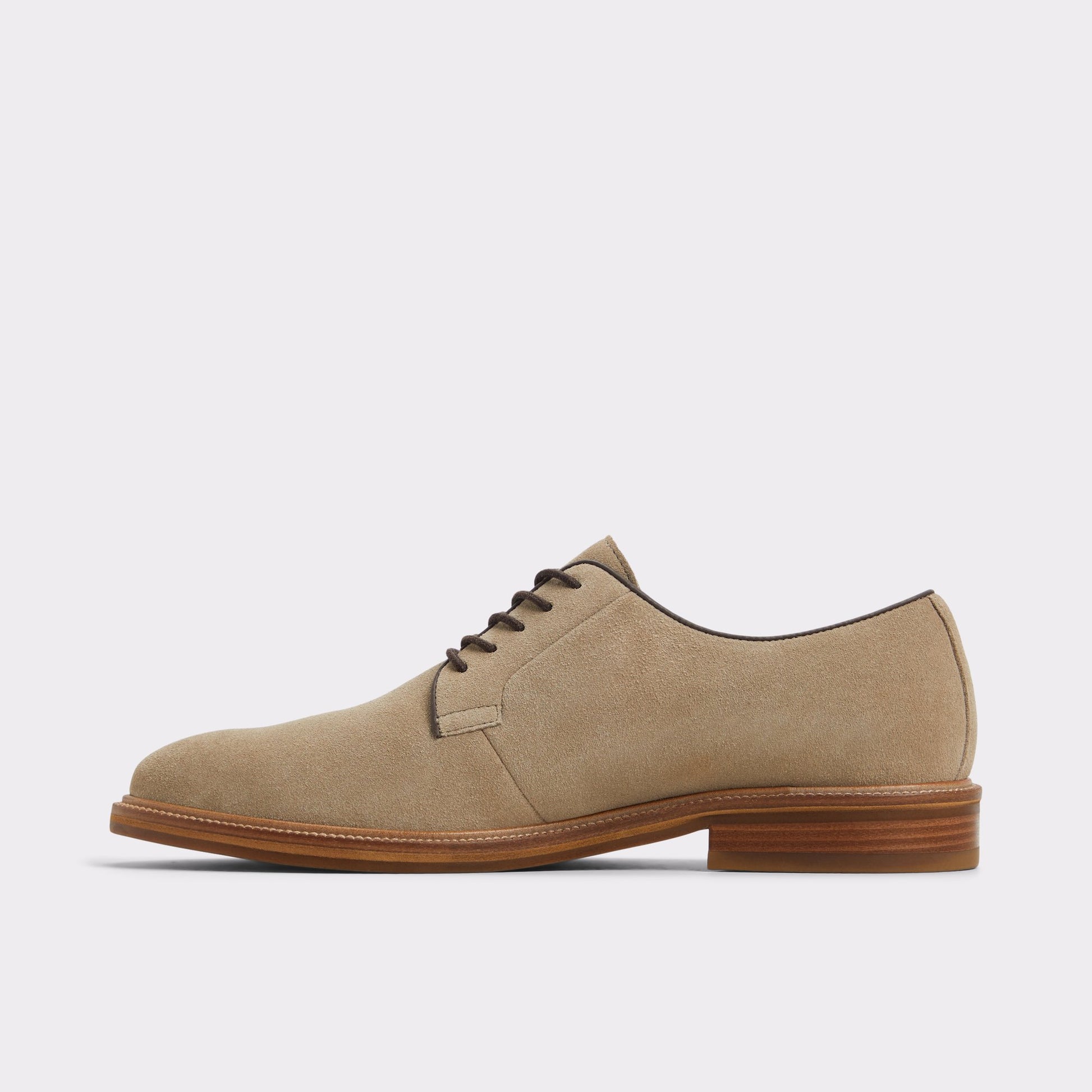 Side view of Taupe Croy Oxford shoe