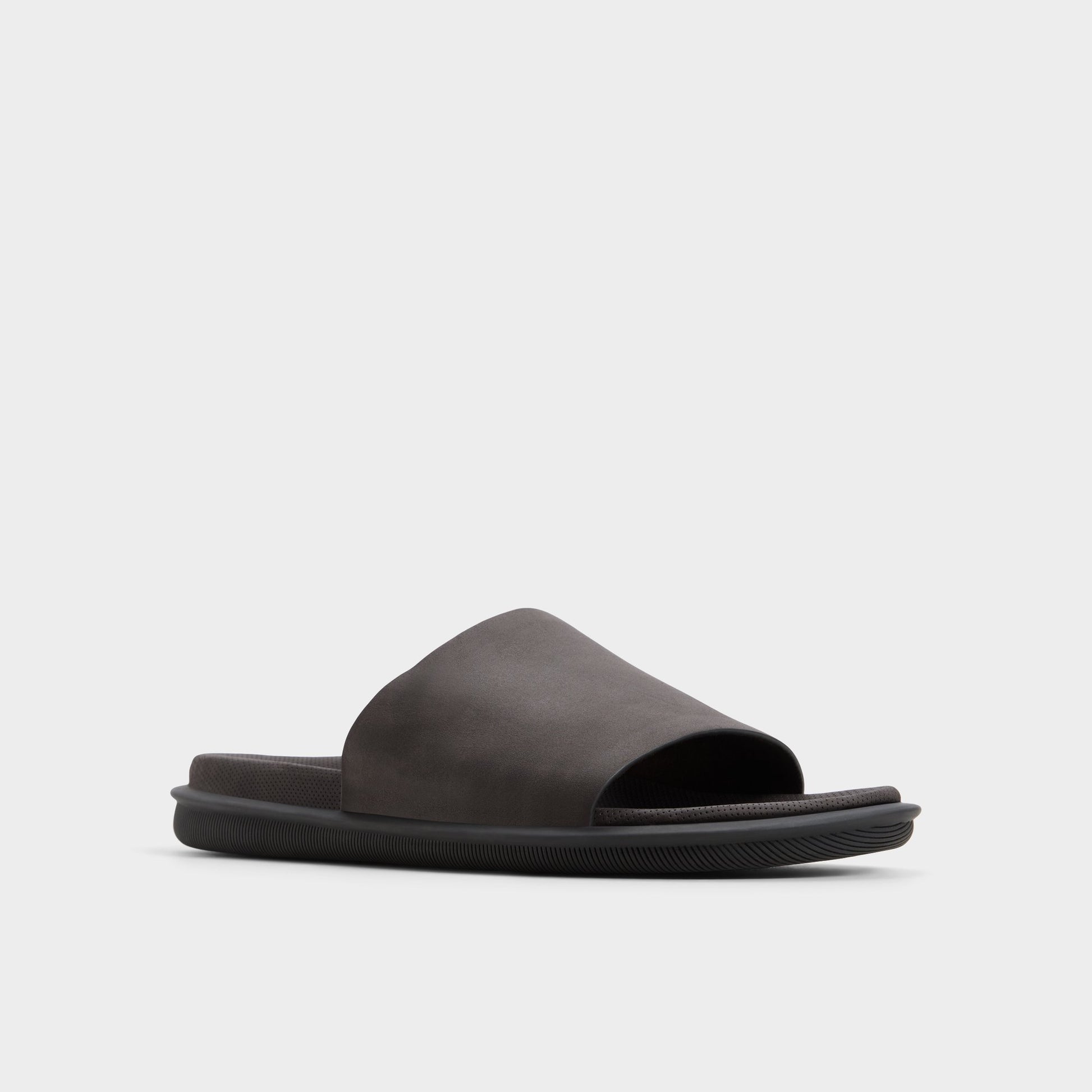 Three-quarter angle of Brown Galesa Slide sandal's front side