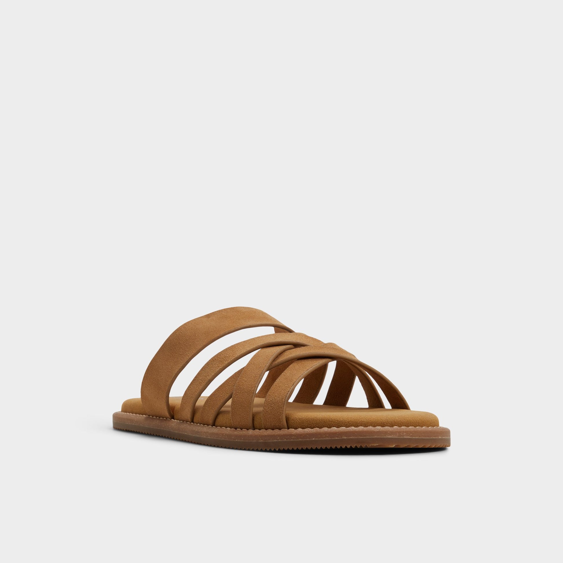 Three-quarter angle of Camel Haniff Strappy flat sandal's front side
