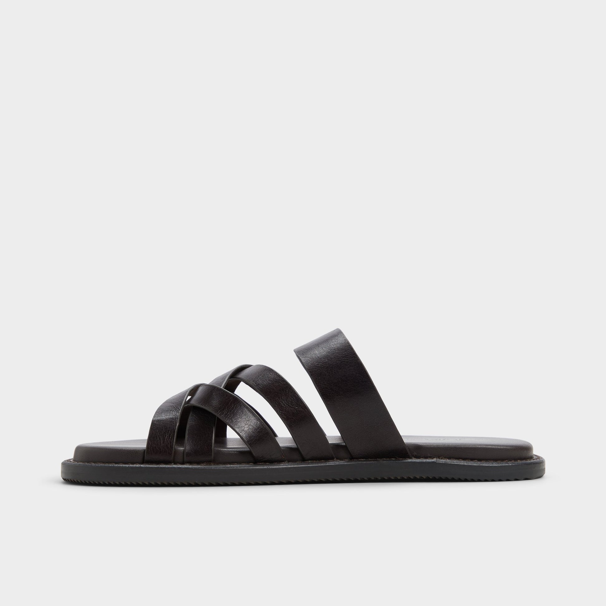 Side view of Brown Haniff Strappy flat sandal