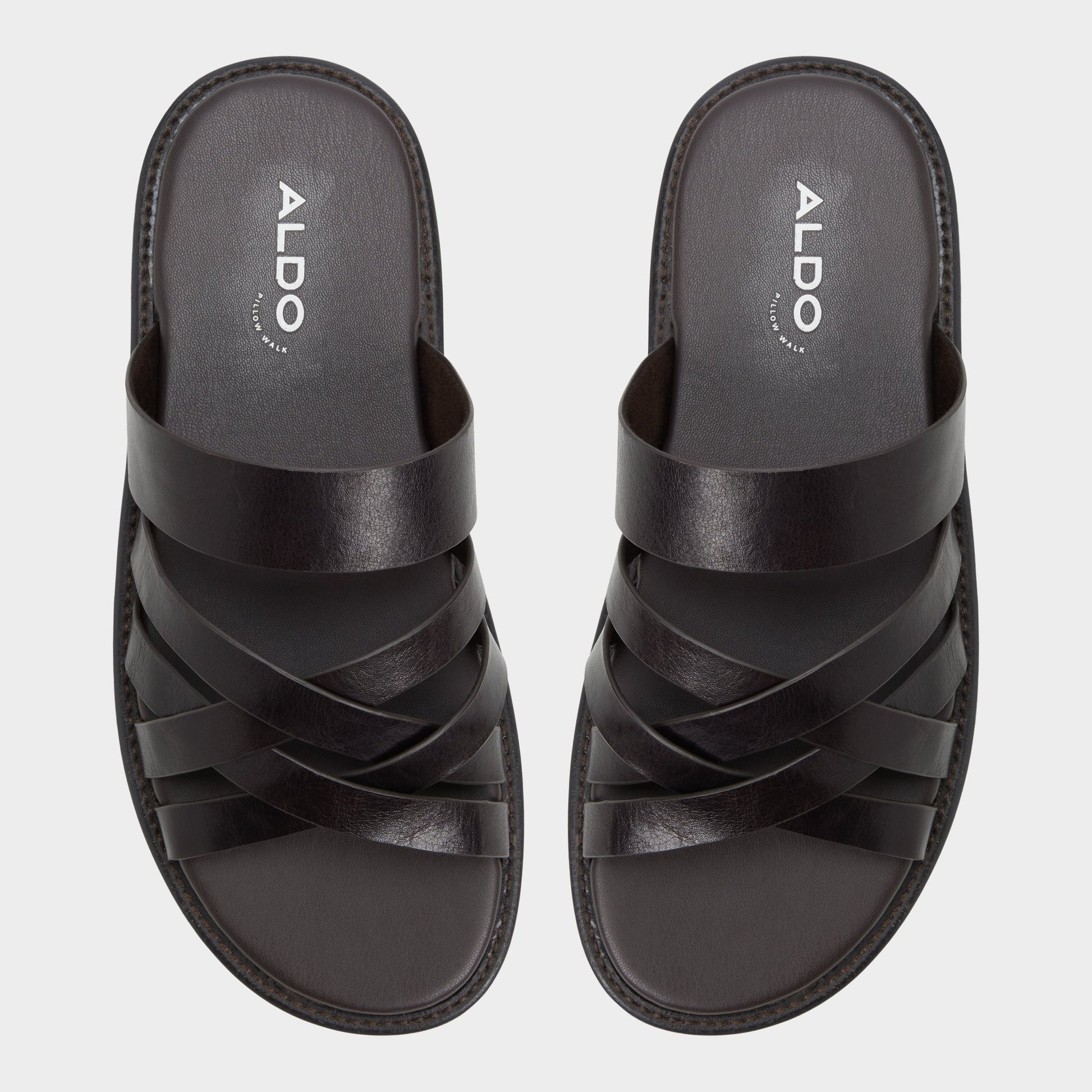 Top-down view of the Brown Haniff Strappy flat sandal
