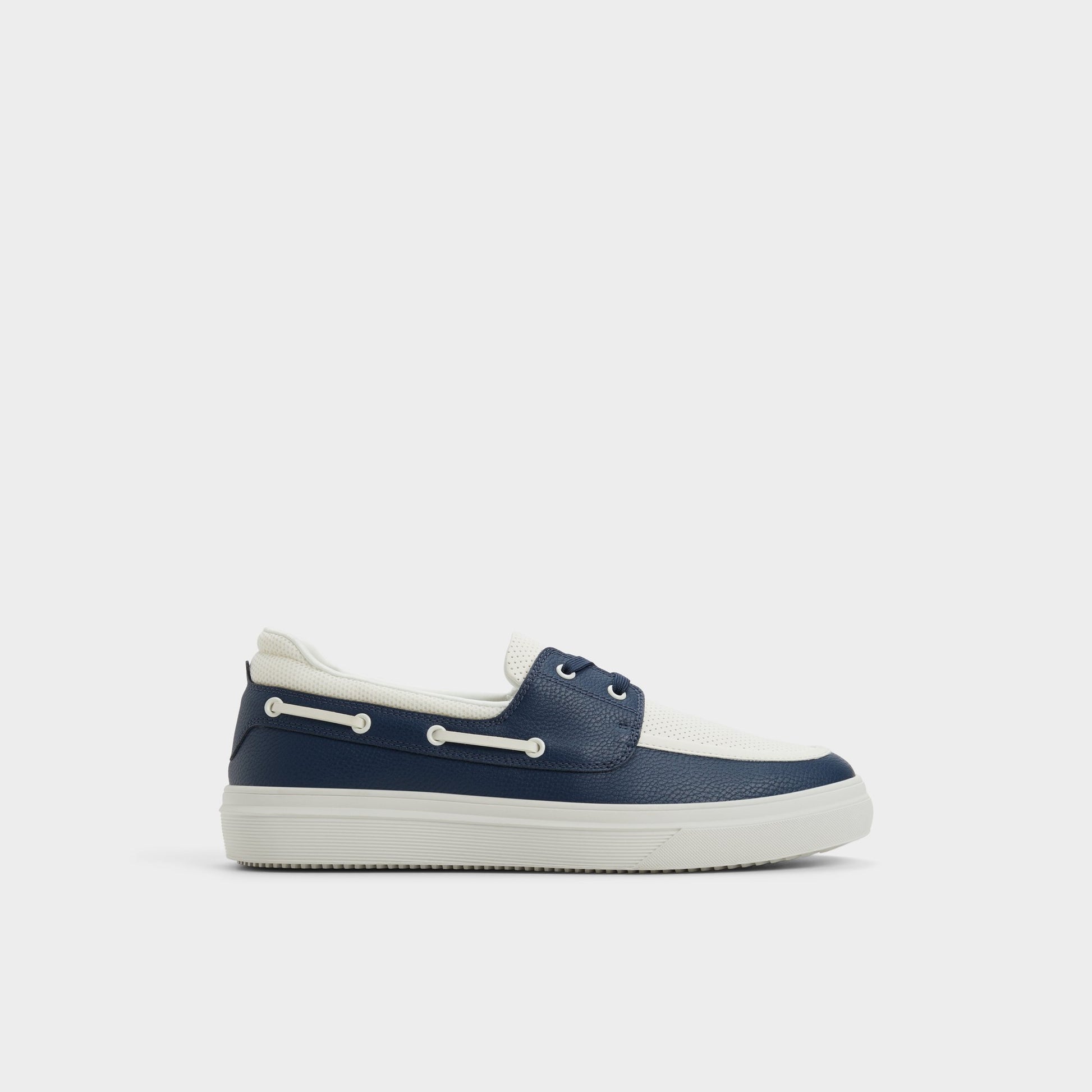 Main View of White/Navy Wildwave Boat shoe for Mens