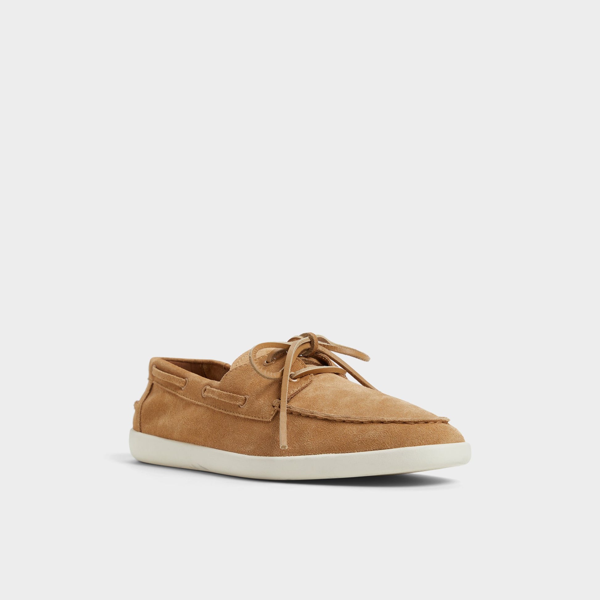 Three-quarter angle of Light Brown Portwind Boat shoe's front side