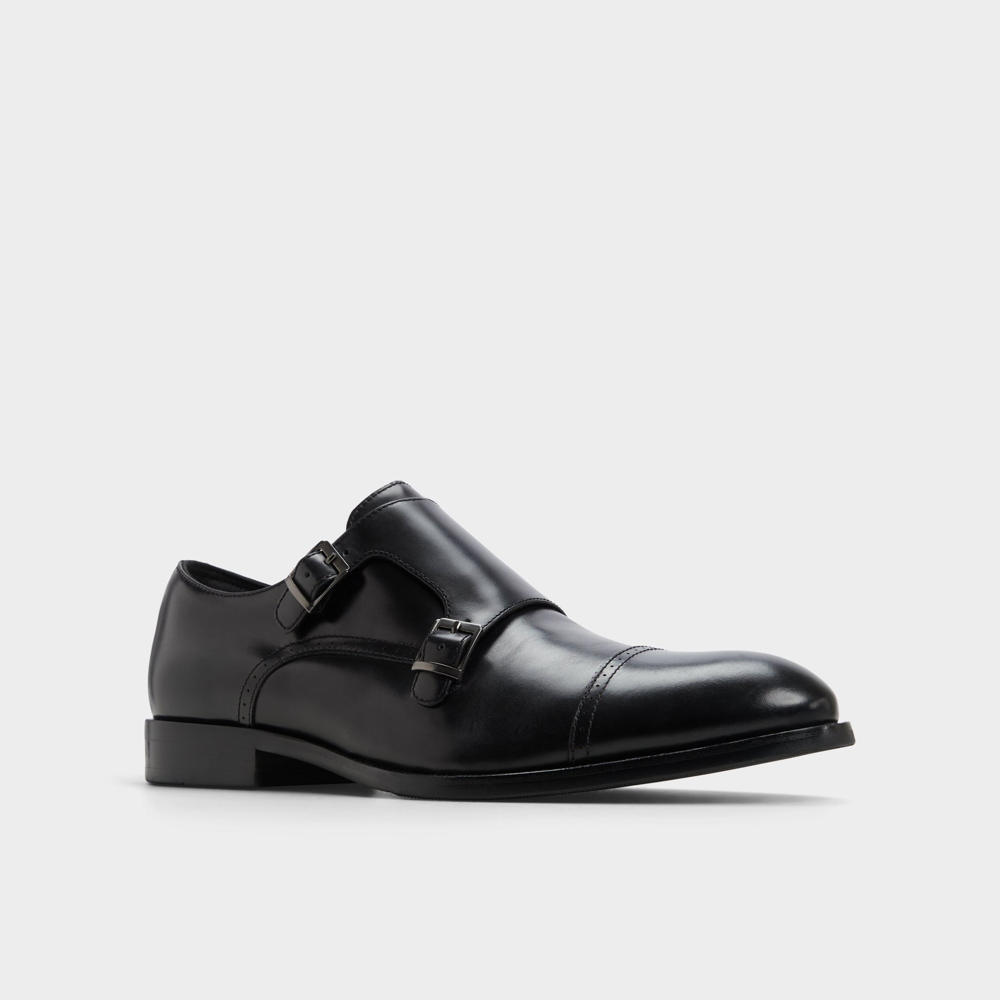 Three-quarter angle of Black Zelasien Monkstrap loafer's front side