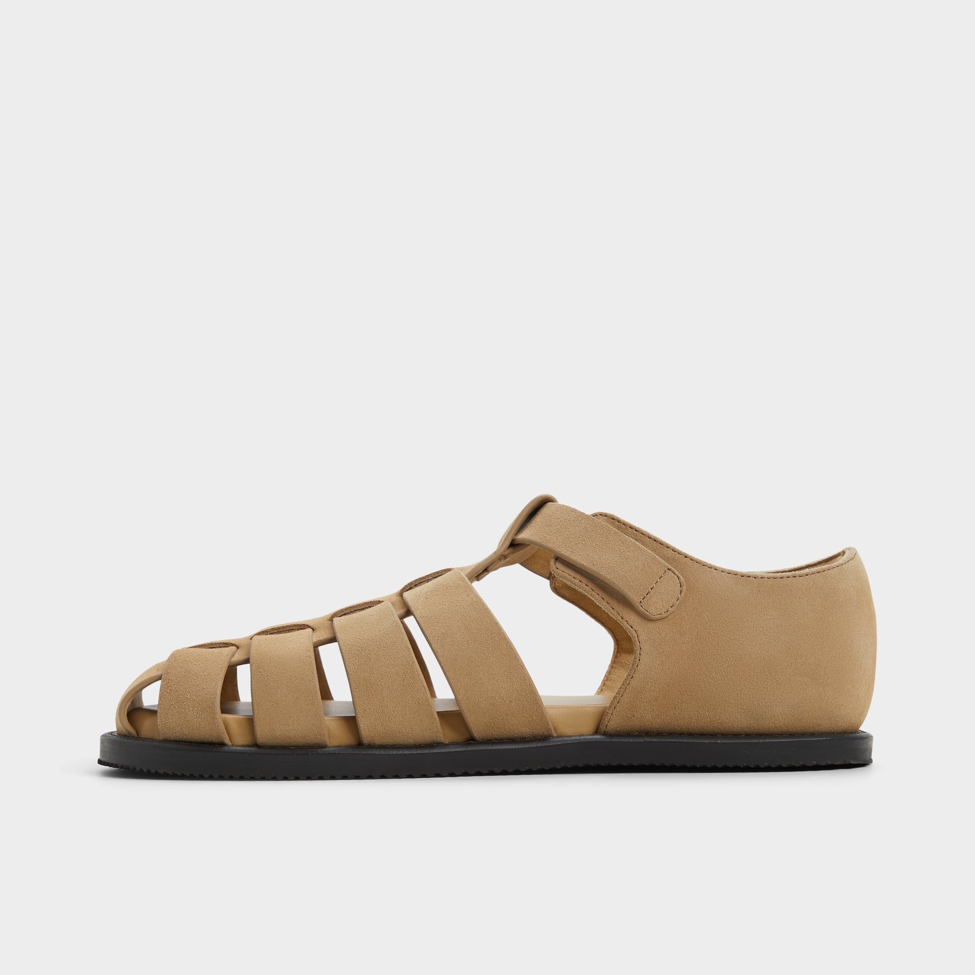 Side view of Taupe Wildhaven Flat sandal