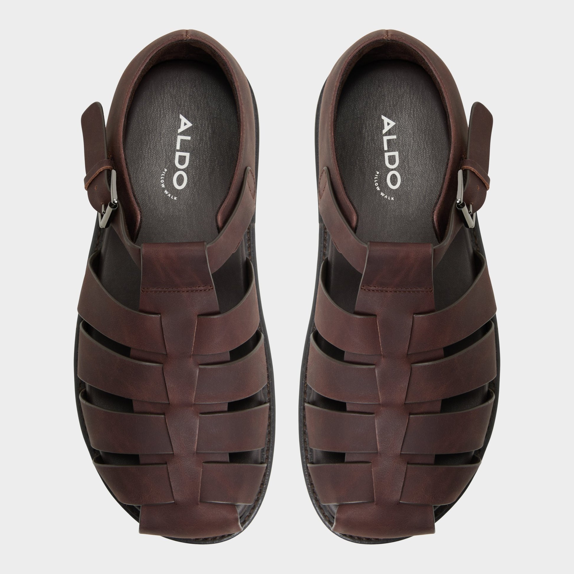 Top-down view of the Brown Overflow Wildhaven Flat sandal