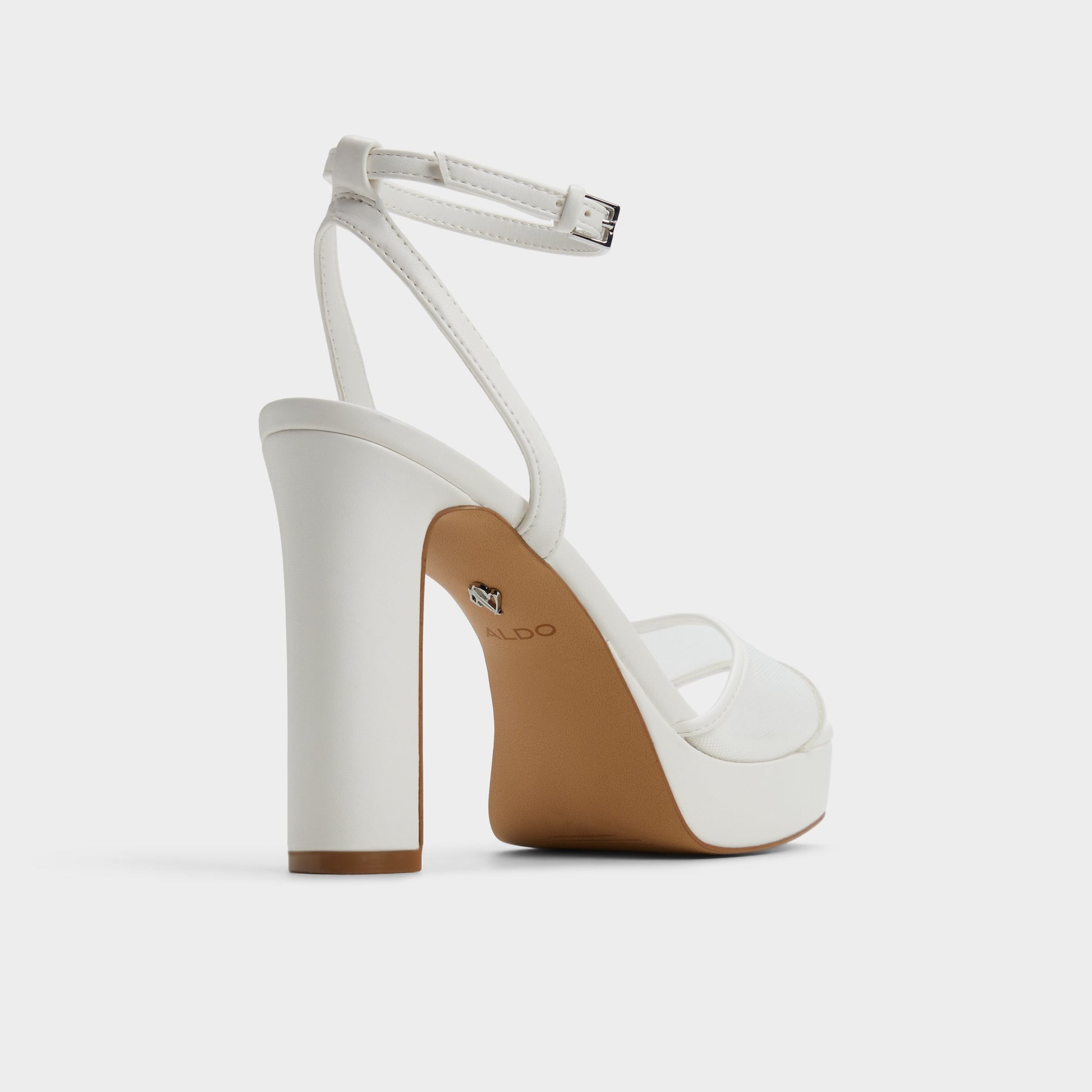 Three-quarter angle of Other White Chicglimmer Strappy heeled sandal's back side