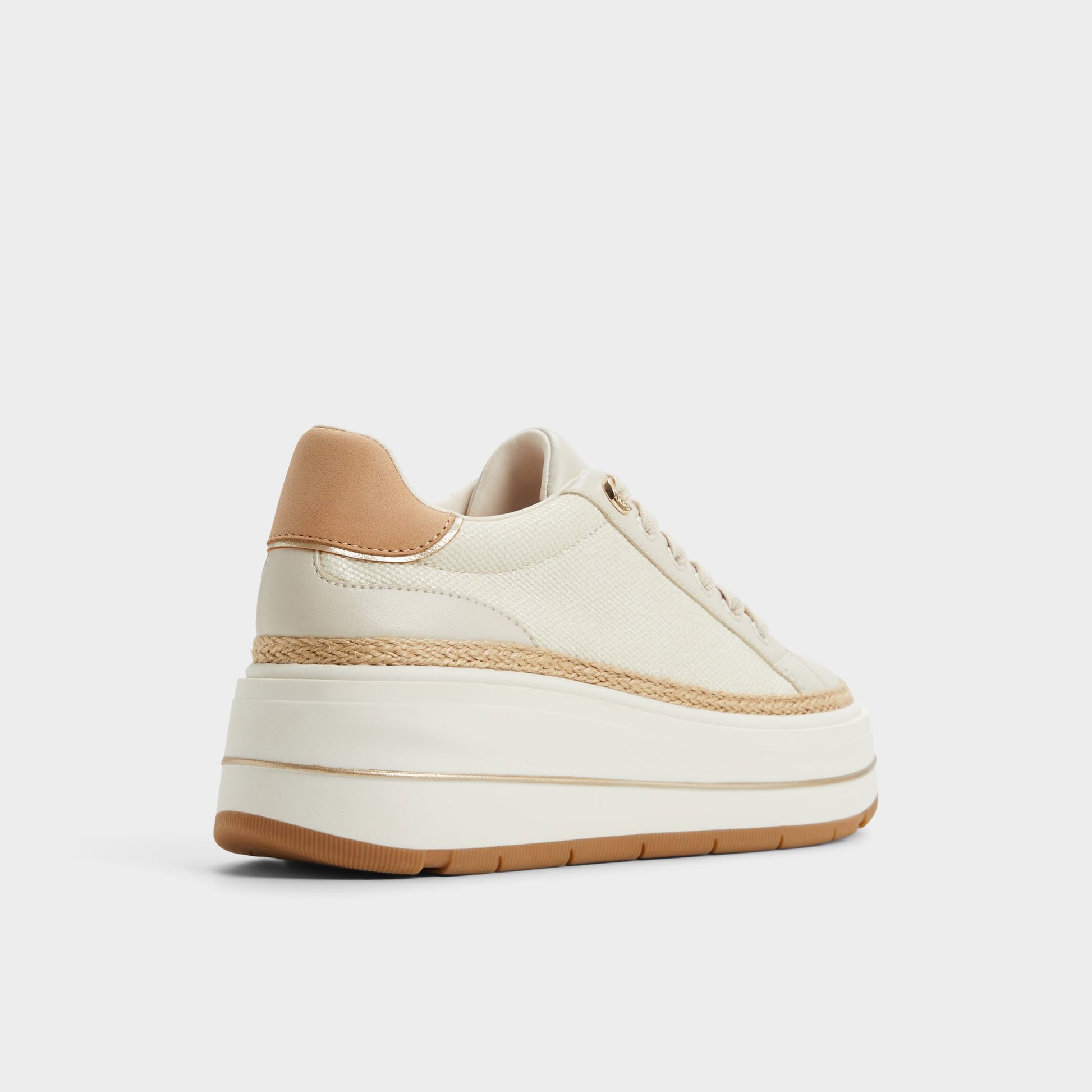 Three-quarter angle of Cream Garelia Wedge sneaker's back side