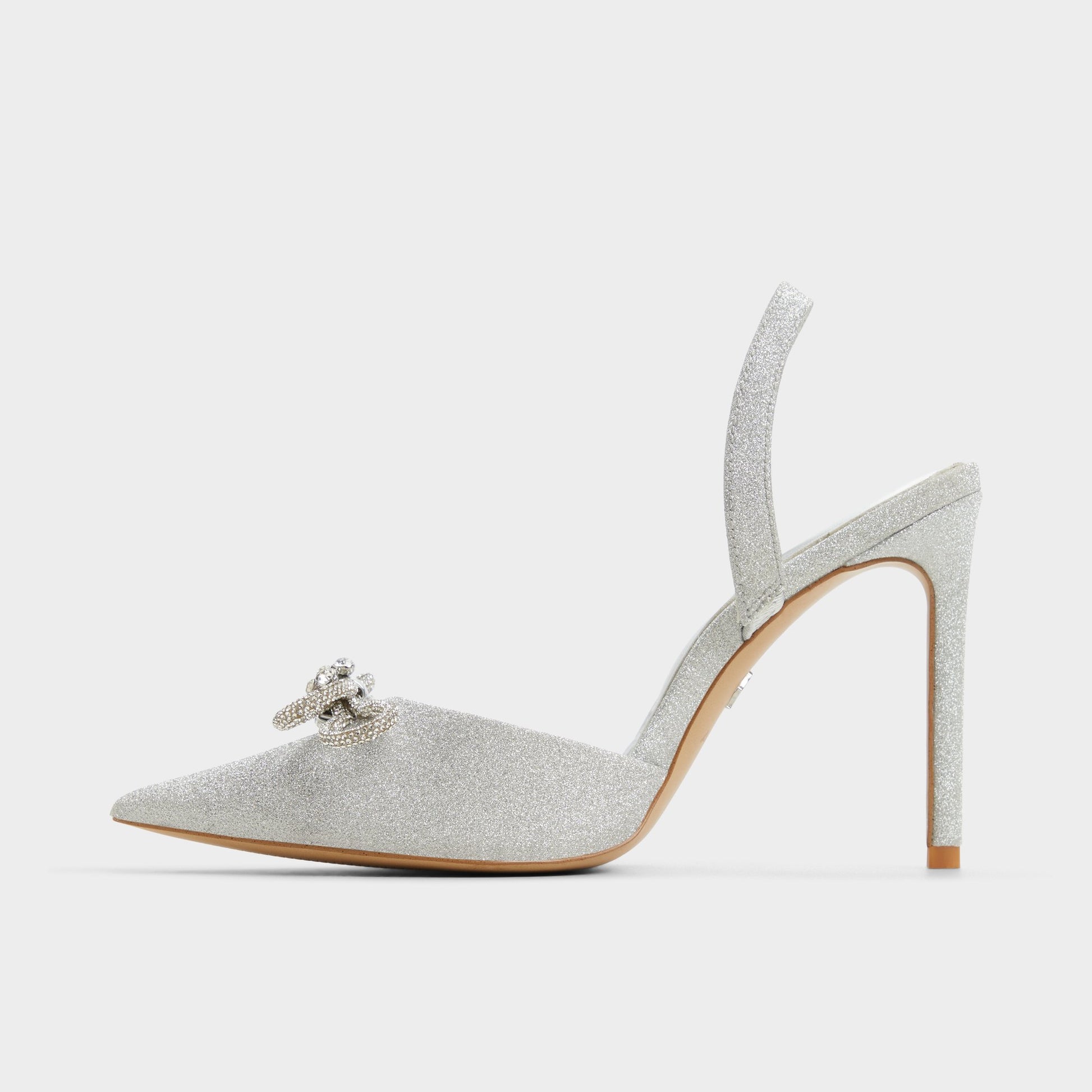 Side view of Silver Addie Slingback heel