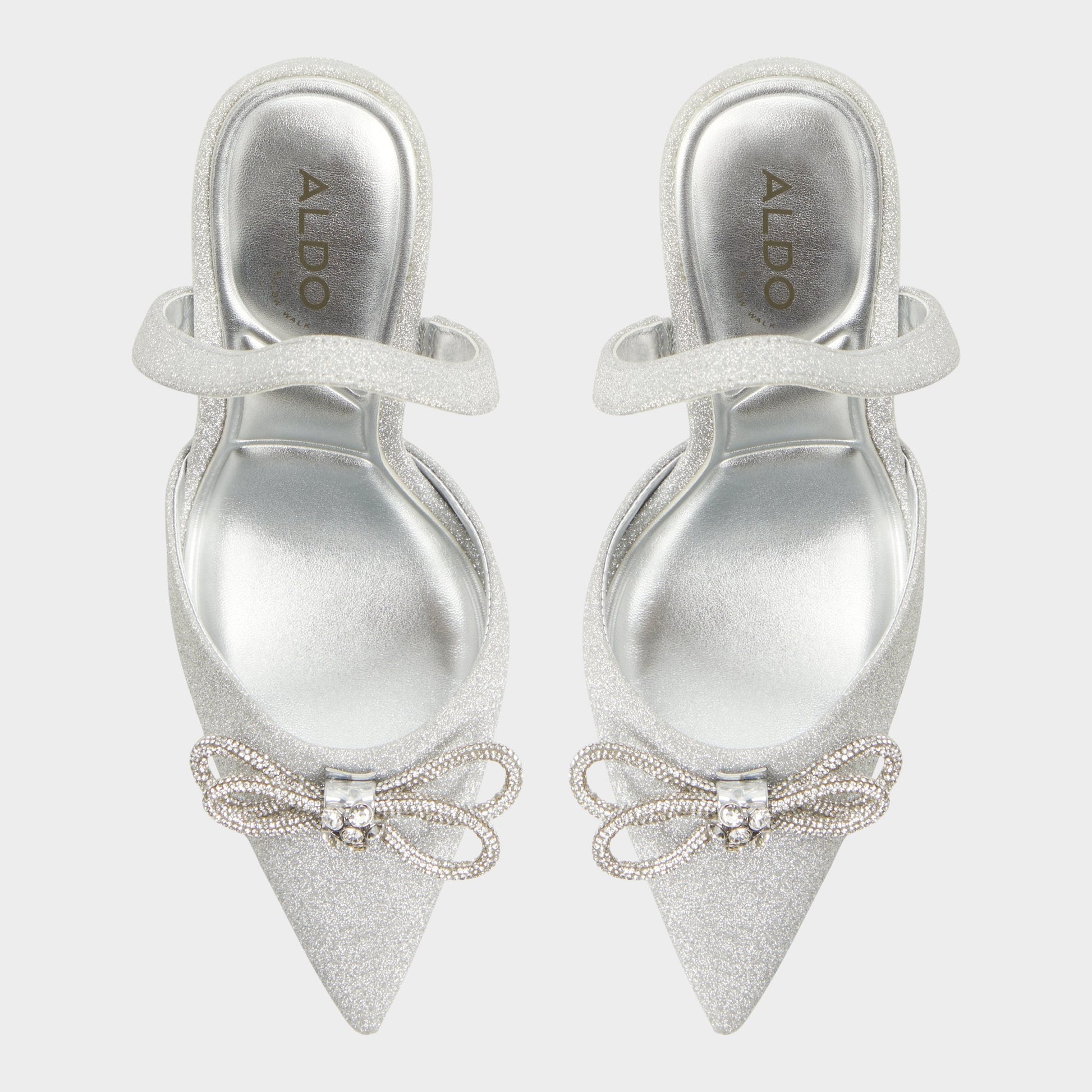 Top-down view of the Silver Addie Slingback heel