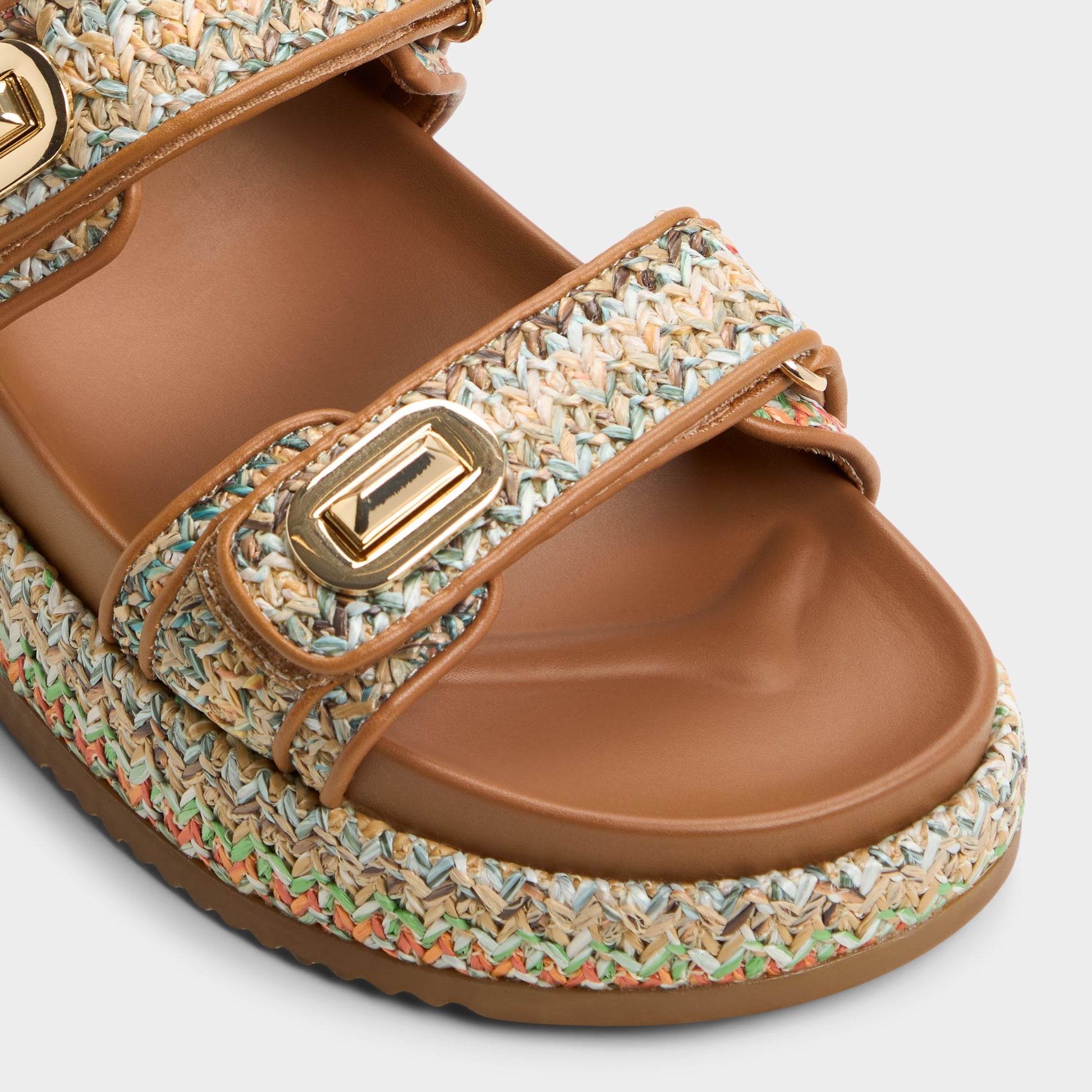 Close-up of the Bright Multi Sunhaven Footbed sandal