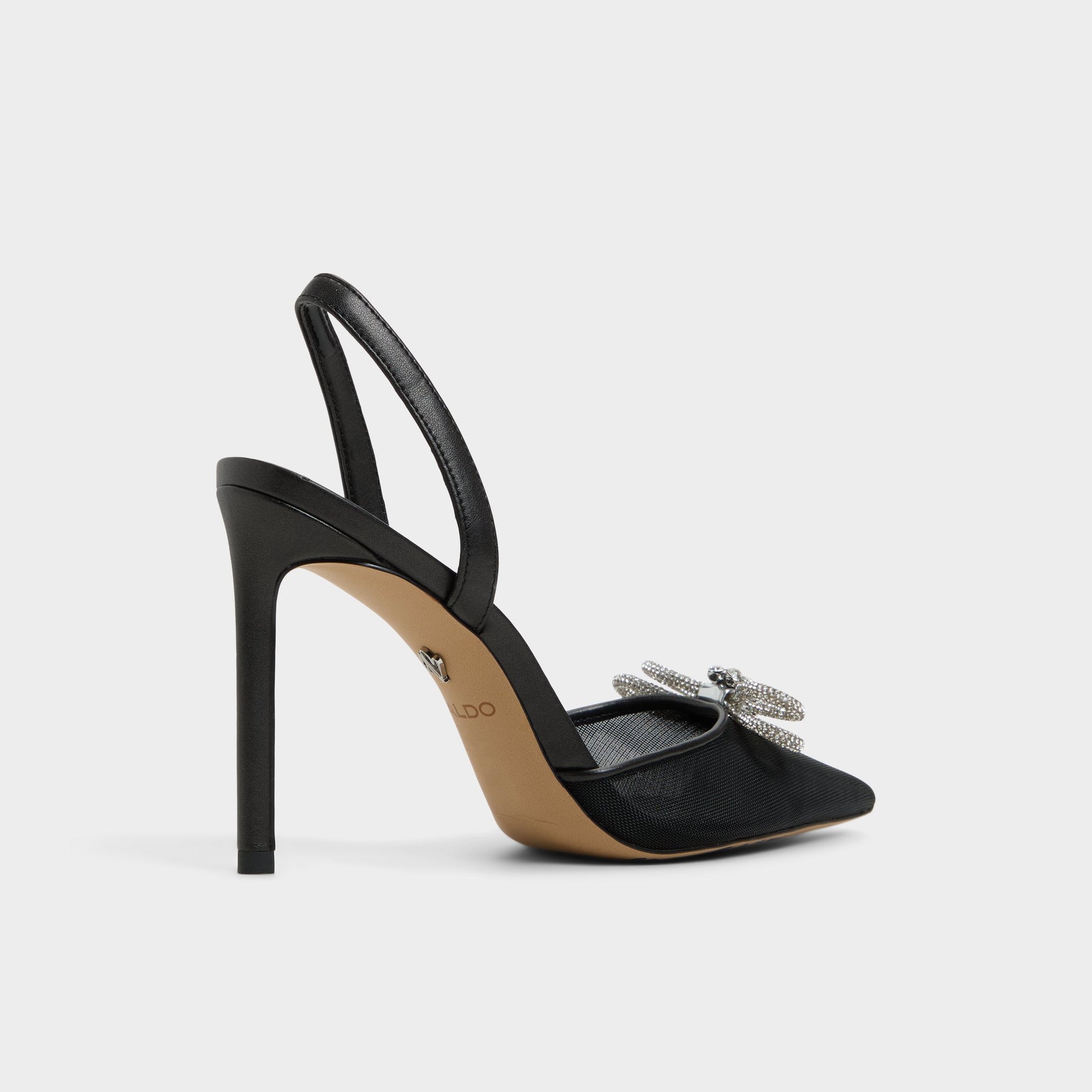 Three-quarter angle of Black Addie Slingback heel's back side