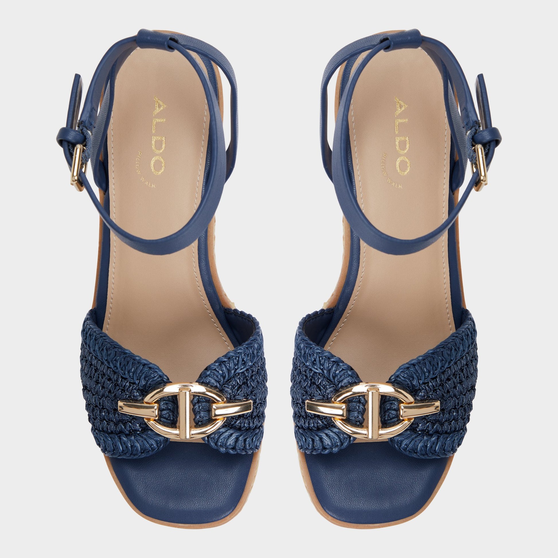 Top-down view of the Navy Ybylin Wedge sandal