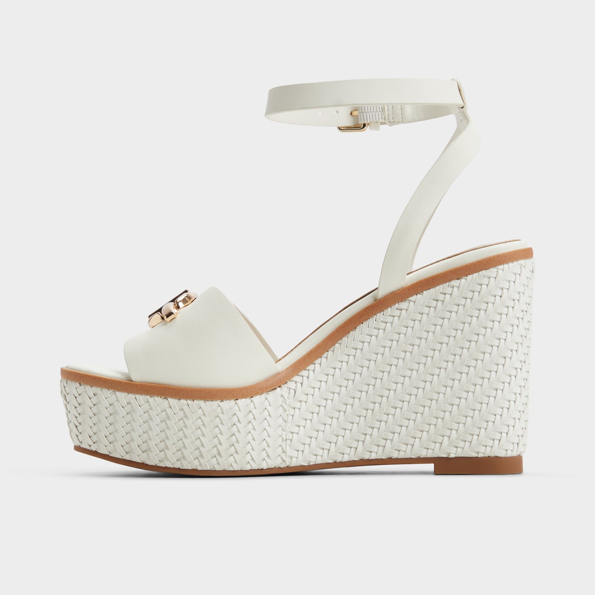 Side view of White Ybylin Wedge sandal