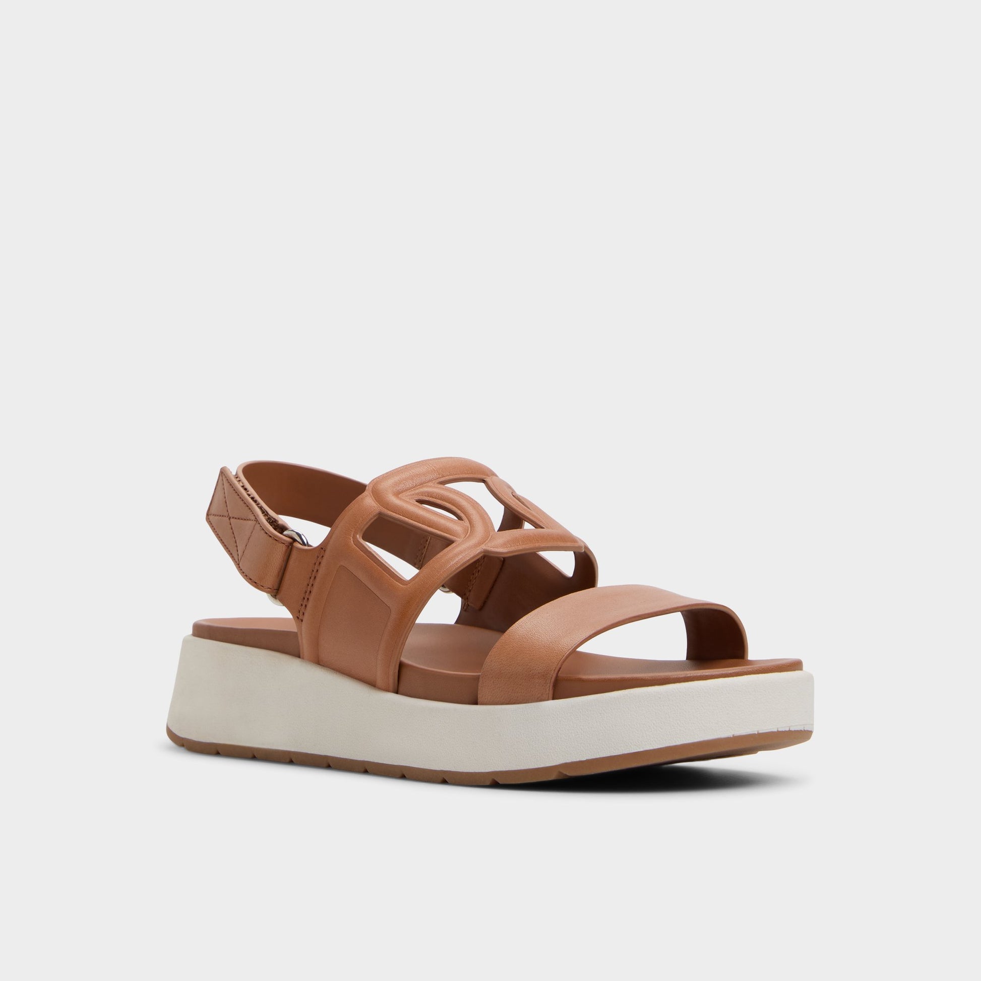 Three-quarter angle of Medium Brown Onuvia Footbed sandal's front side