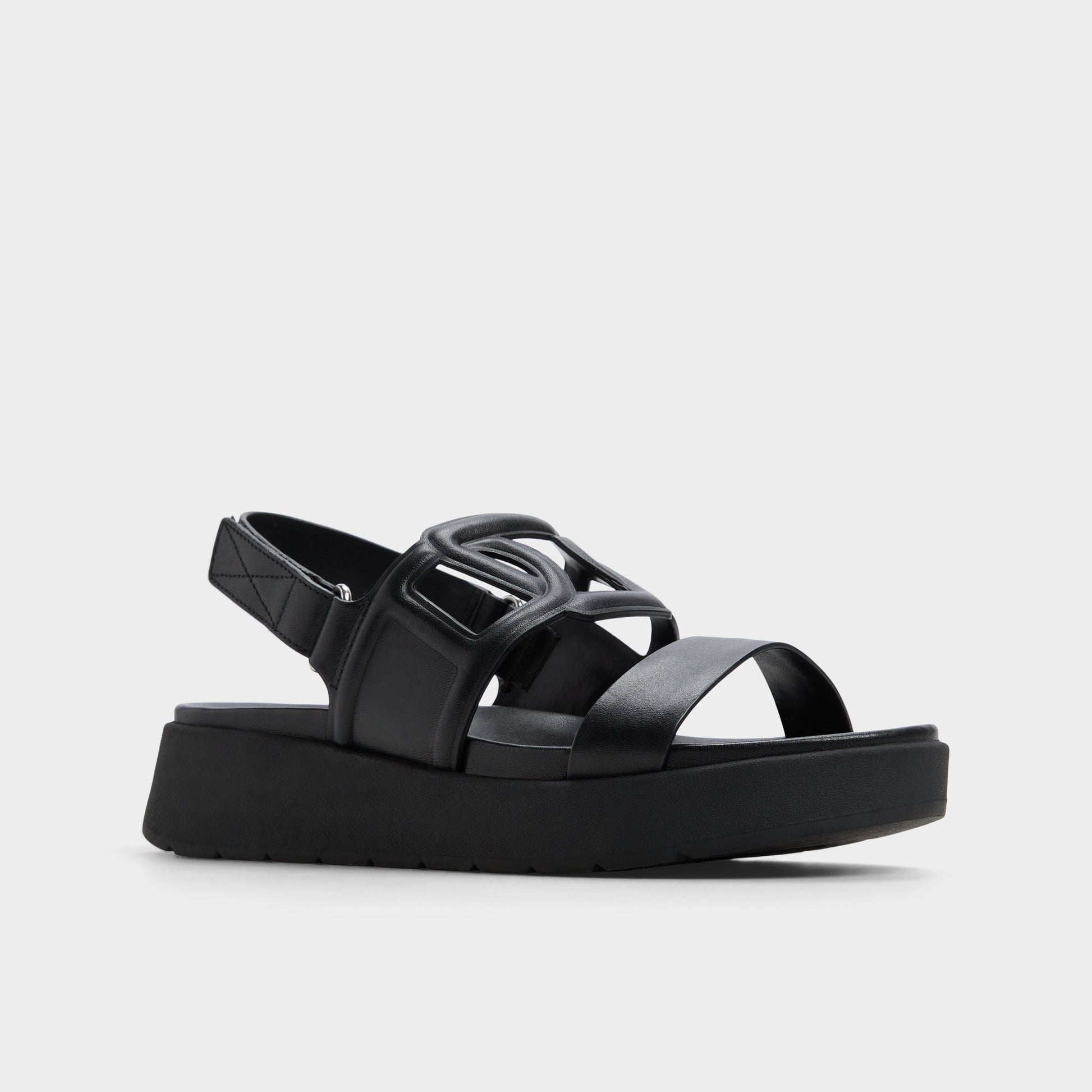 Three-quarter angle of Black Onuvia Footbed sandal's front side