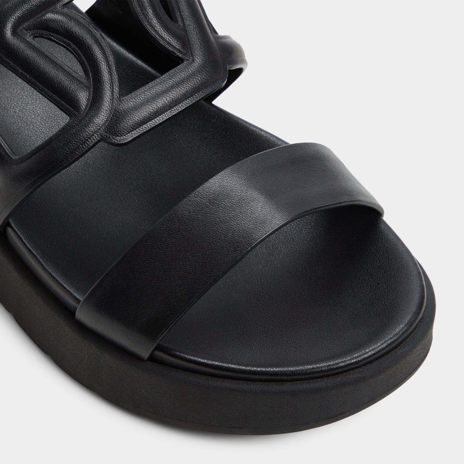 Close-up of the Black Onuvia Footbed sandal