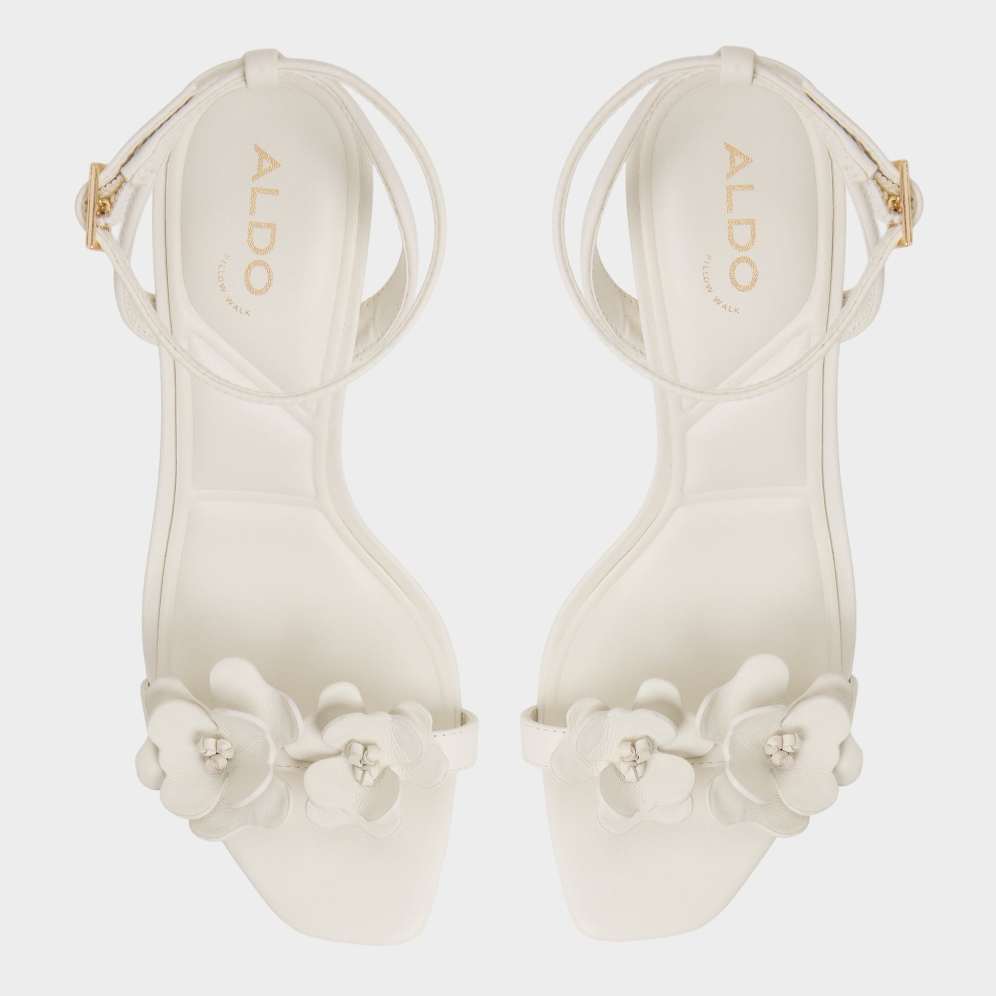 Top-down view of the White/Bone Daisylily Strappy heeled sandal