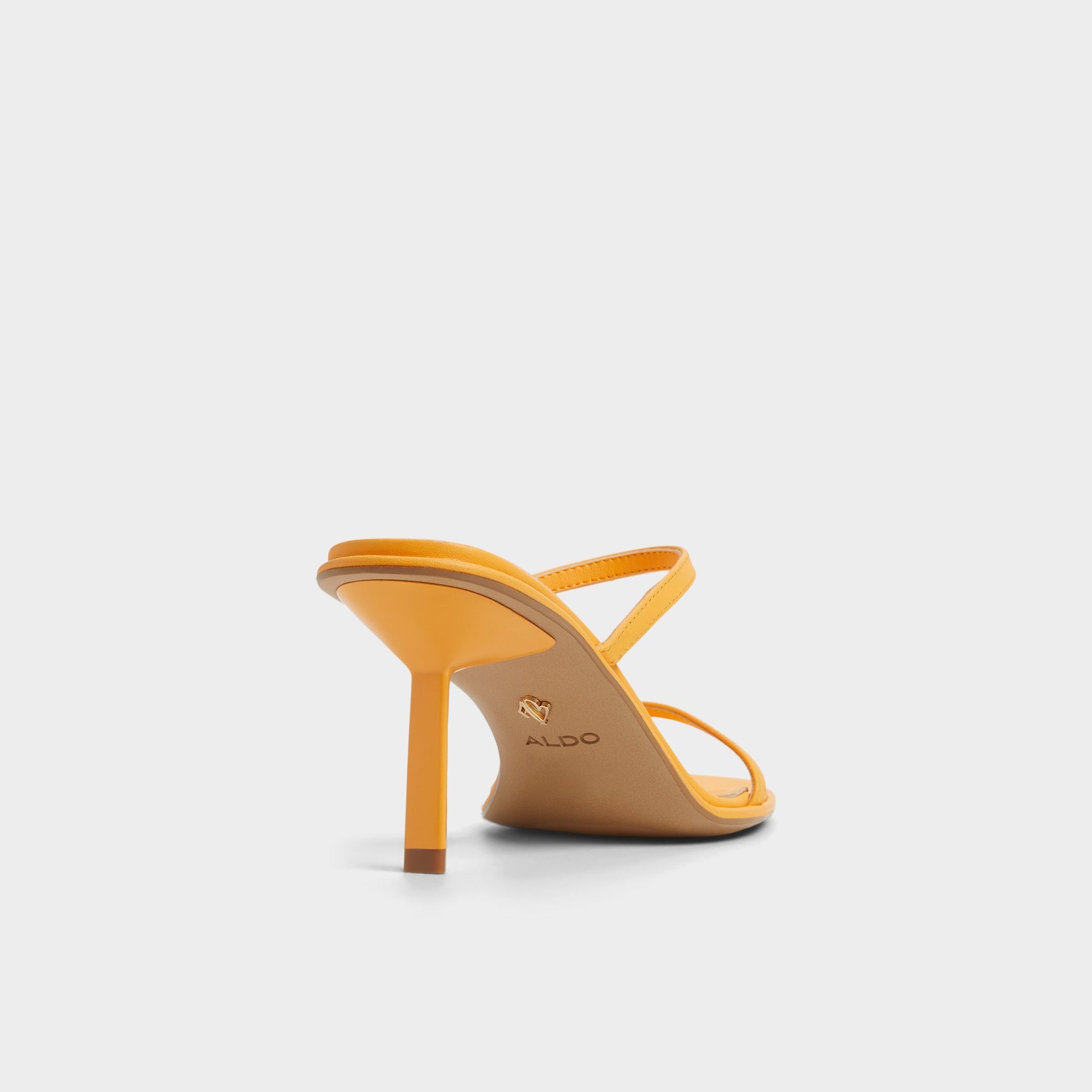 Three-quarter angle of Medium Orange Calalden Strappy heeled sandal's back side