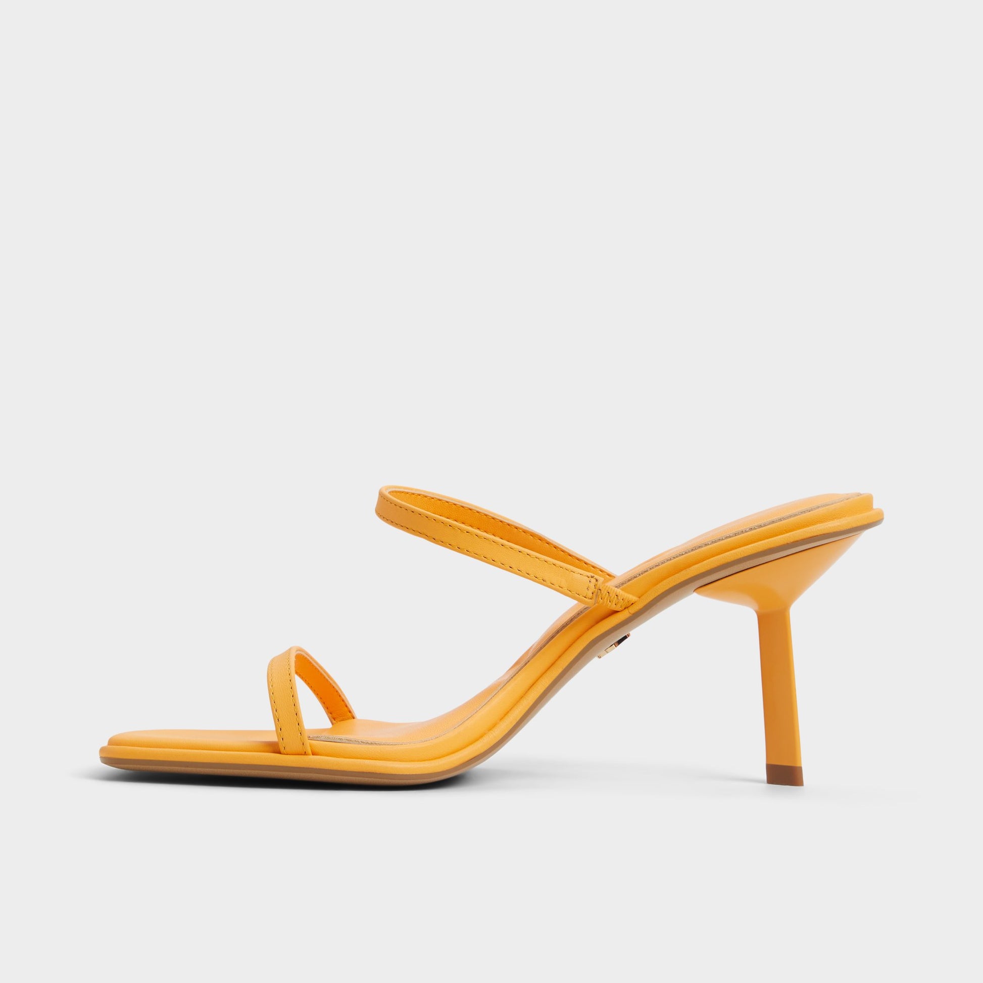 Side view of Medium Orange Calalden Strappy heeled sandal