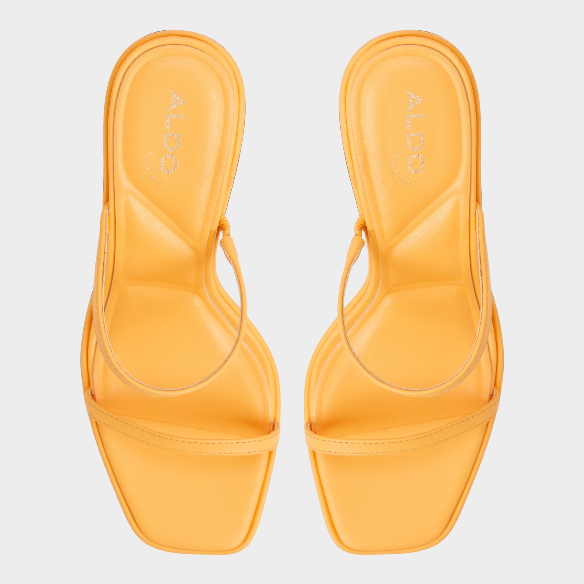 Top-down view of the Medium Orange Calalden Strappy heeled sandal