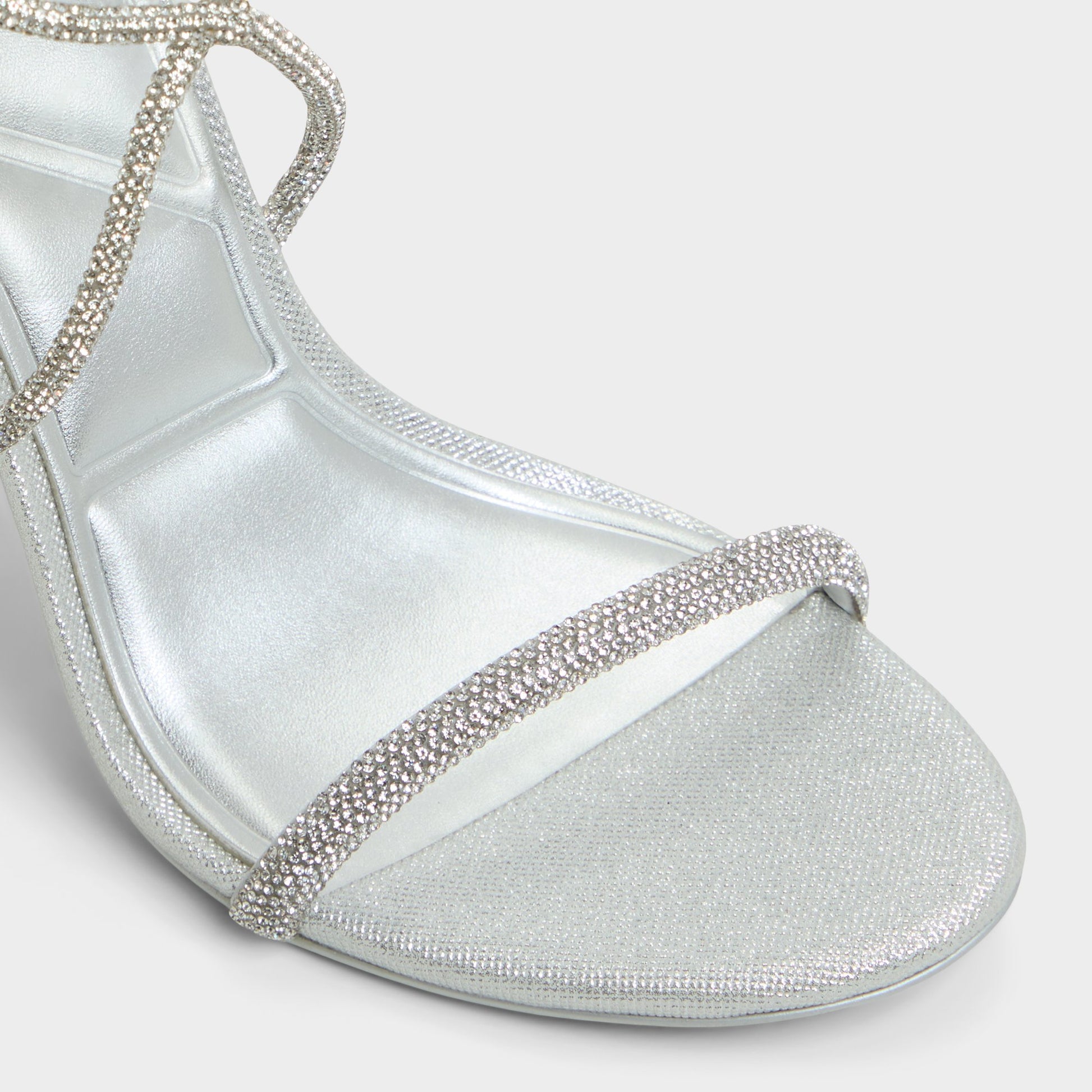 Close-up of the Silver Caladonia Strappy heeled sandal
