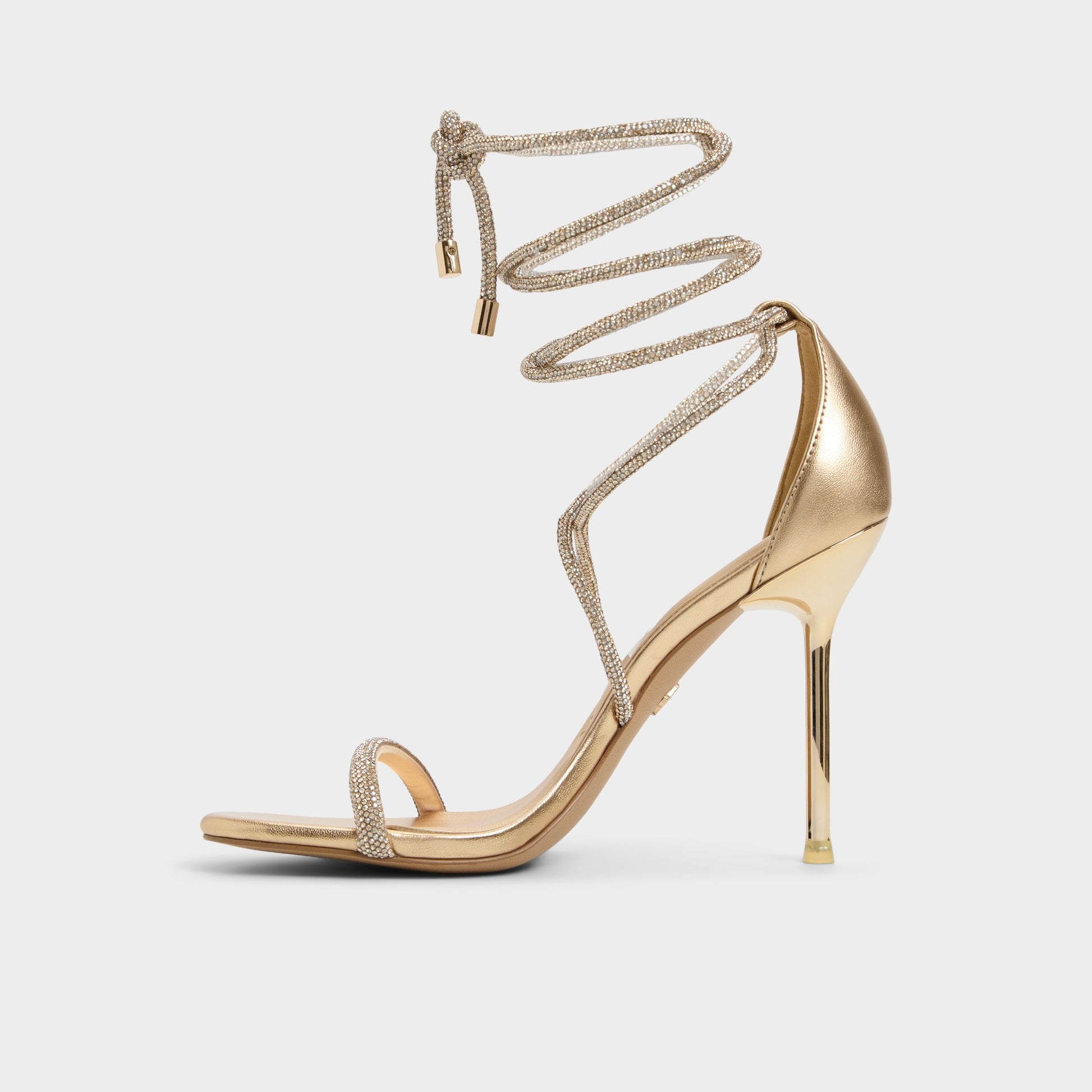 Side view of Gold Caladonia Strappy heeled sandal