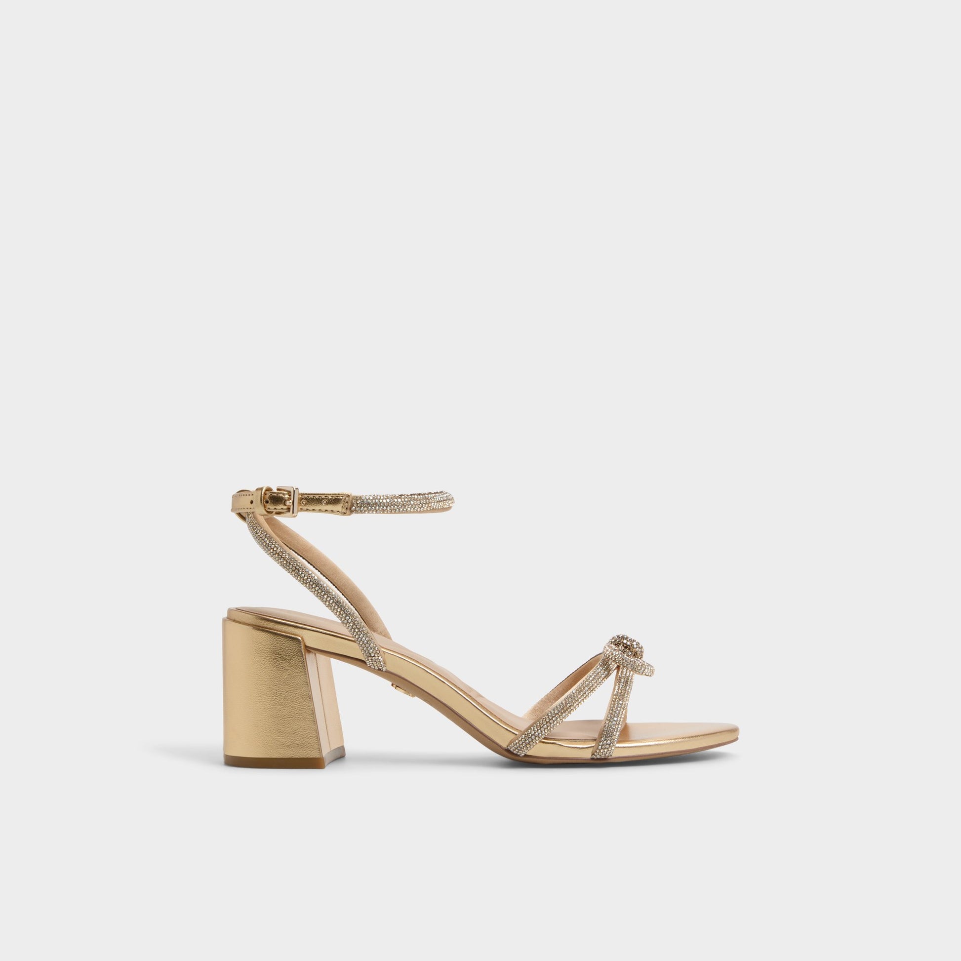 Main View of Gold Bouclette Strappy heeled sandal for Womens