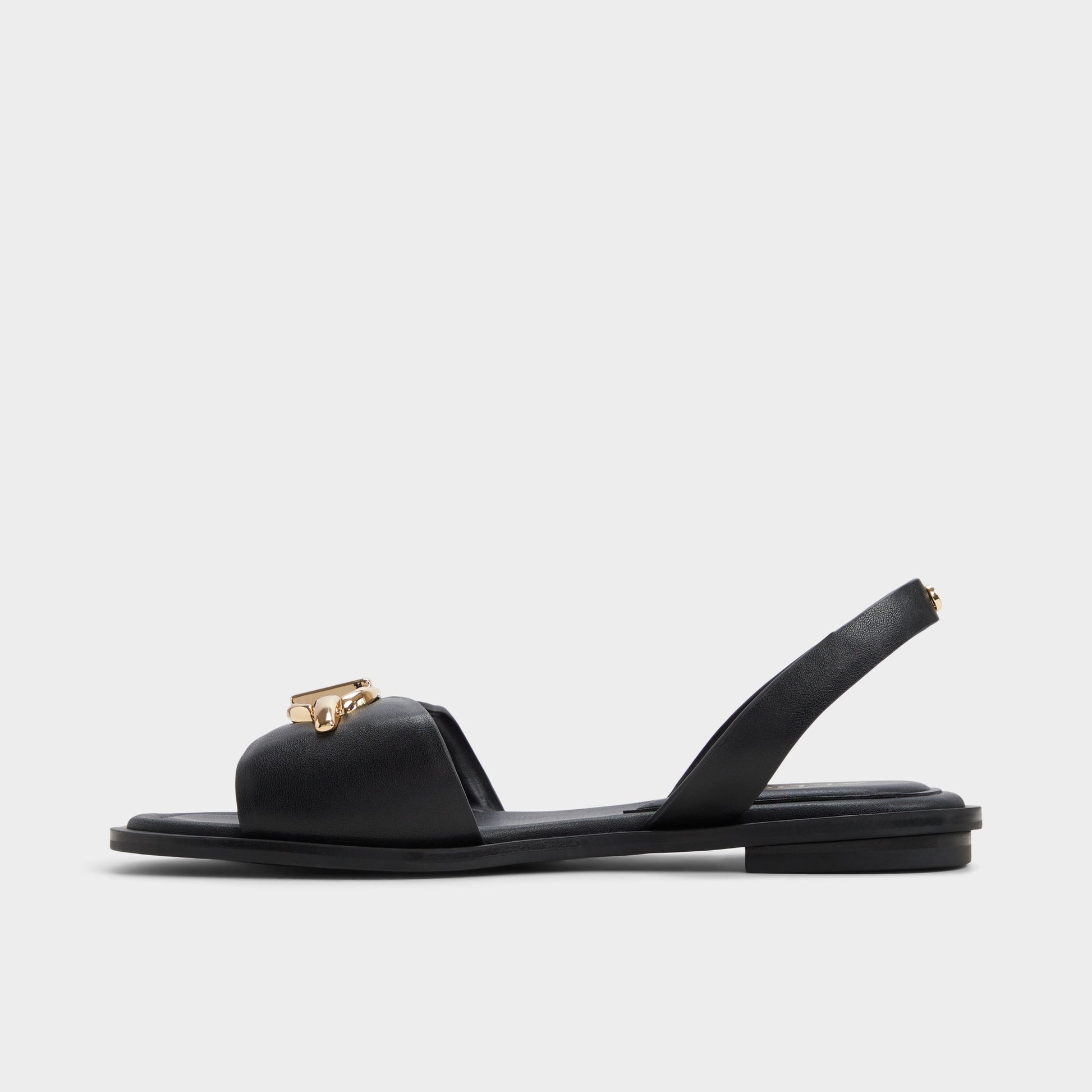 Side view of Black Goassi Flat sandal