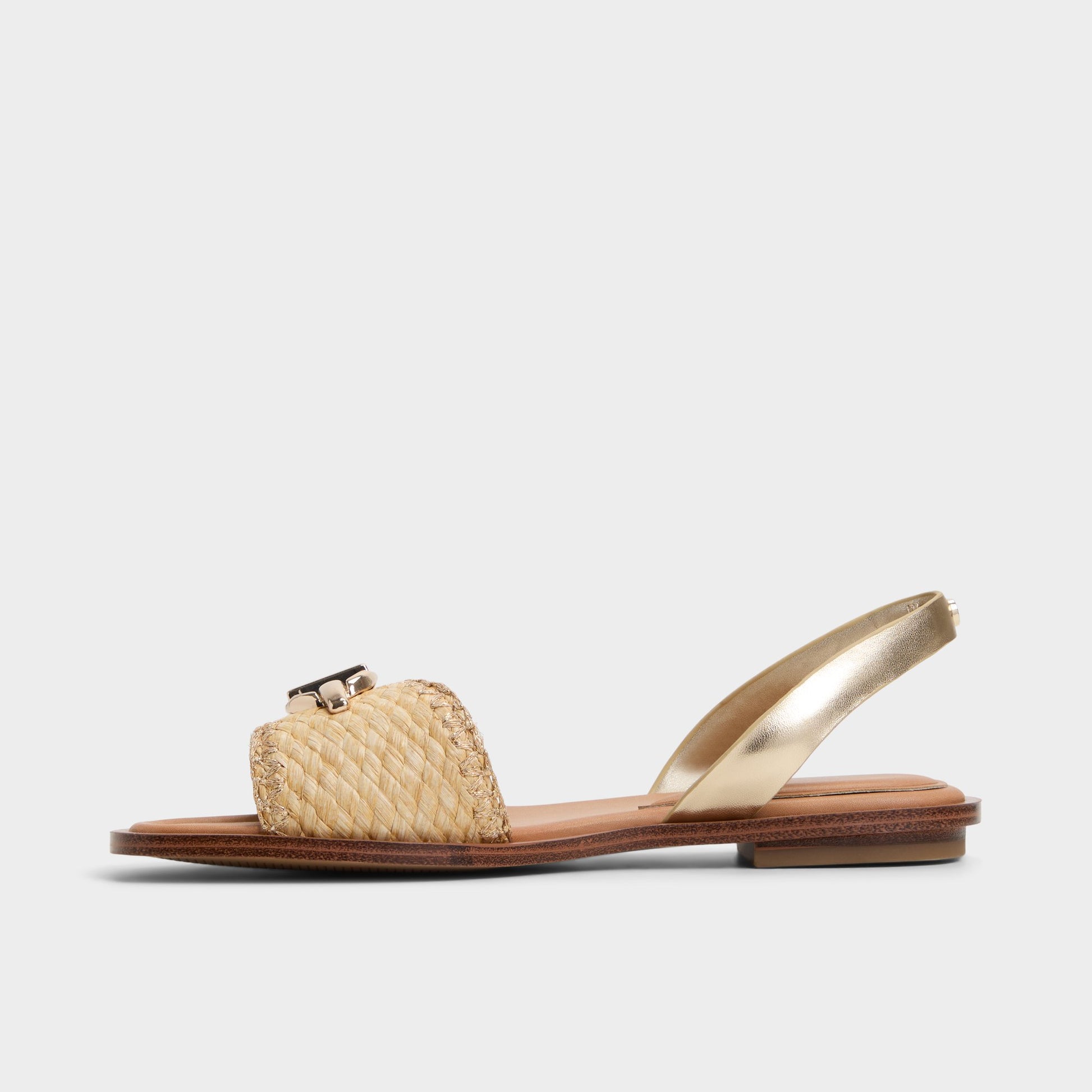 Side view of Gold Goassi Flat sandal