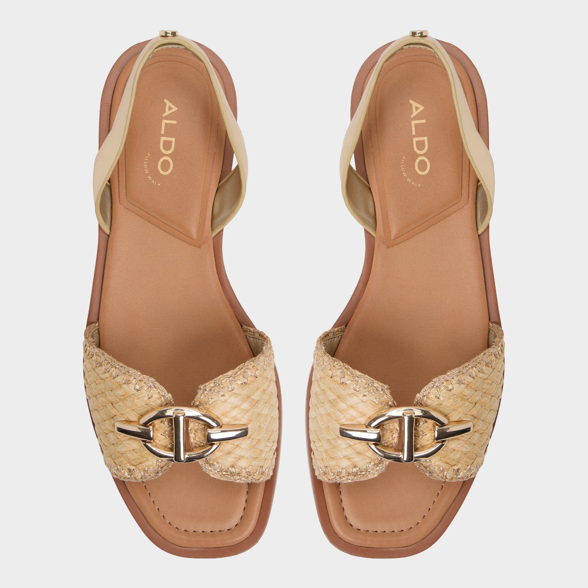 Top-down view of the Gold Goassi Flat sandal