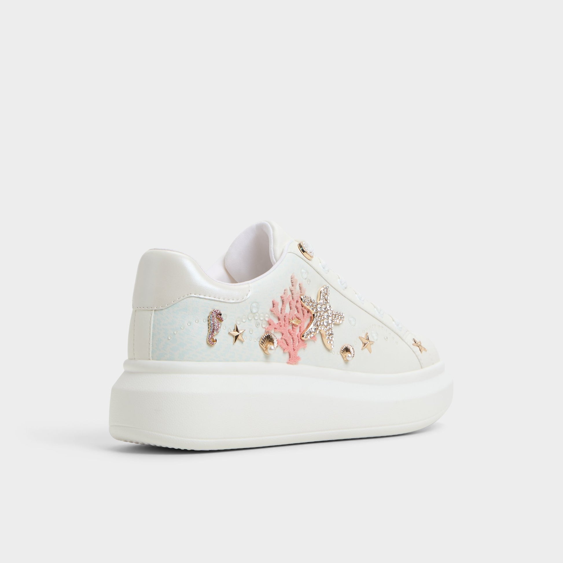 Three-quarter angle of White/Multi Seafoam Low top sneaker's back side