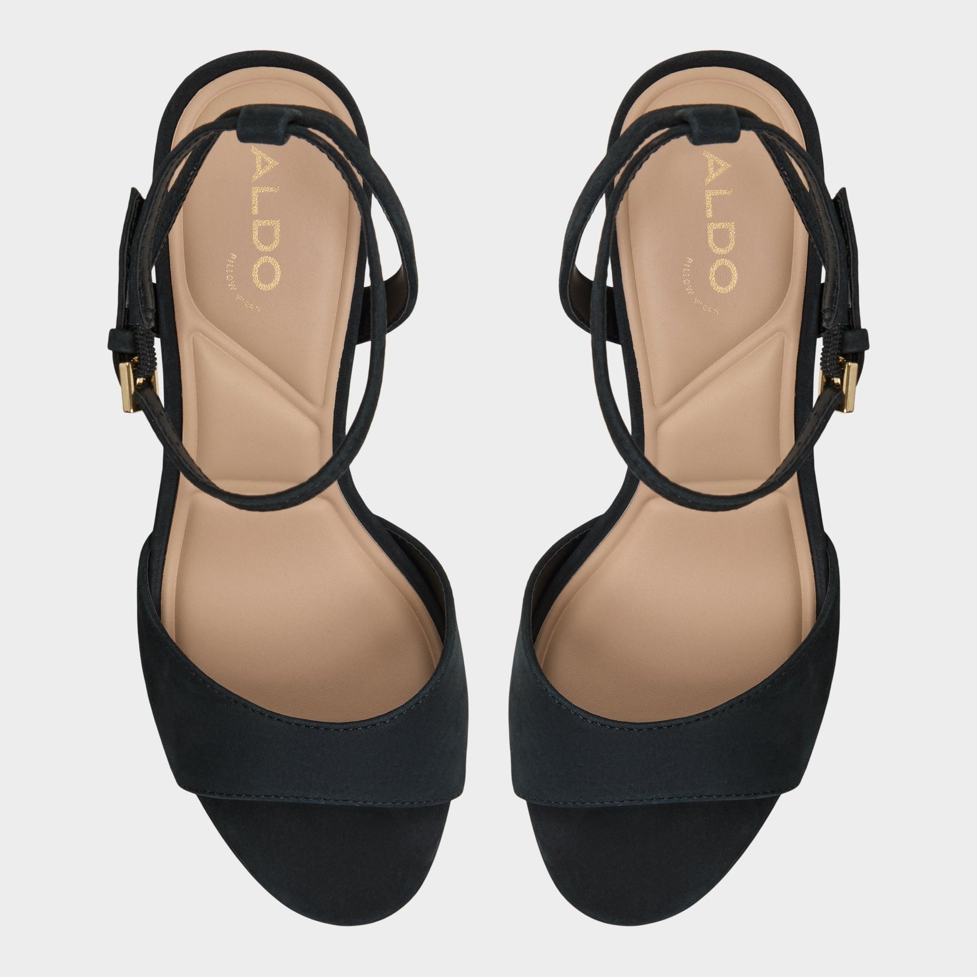 Top-down view of the Black Gracious Strappy heeled sandal