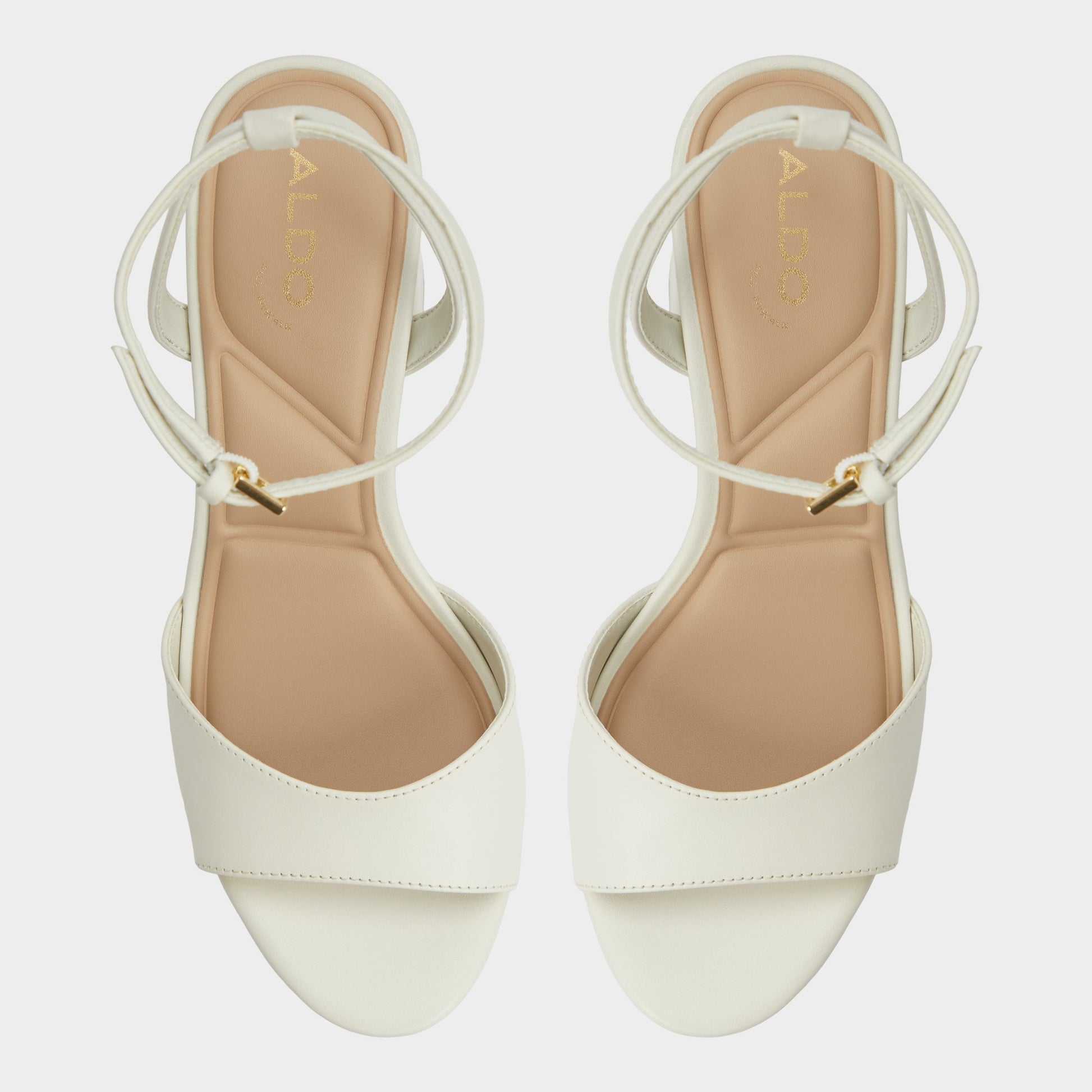 Top-down view of the White/Bone Gracious Strappy heeled sandal