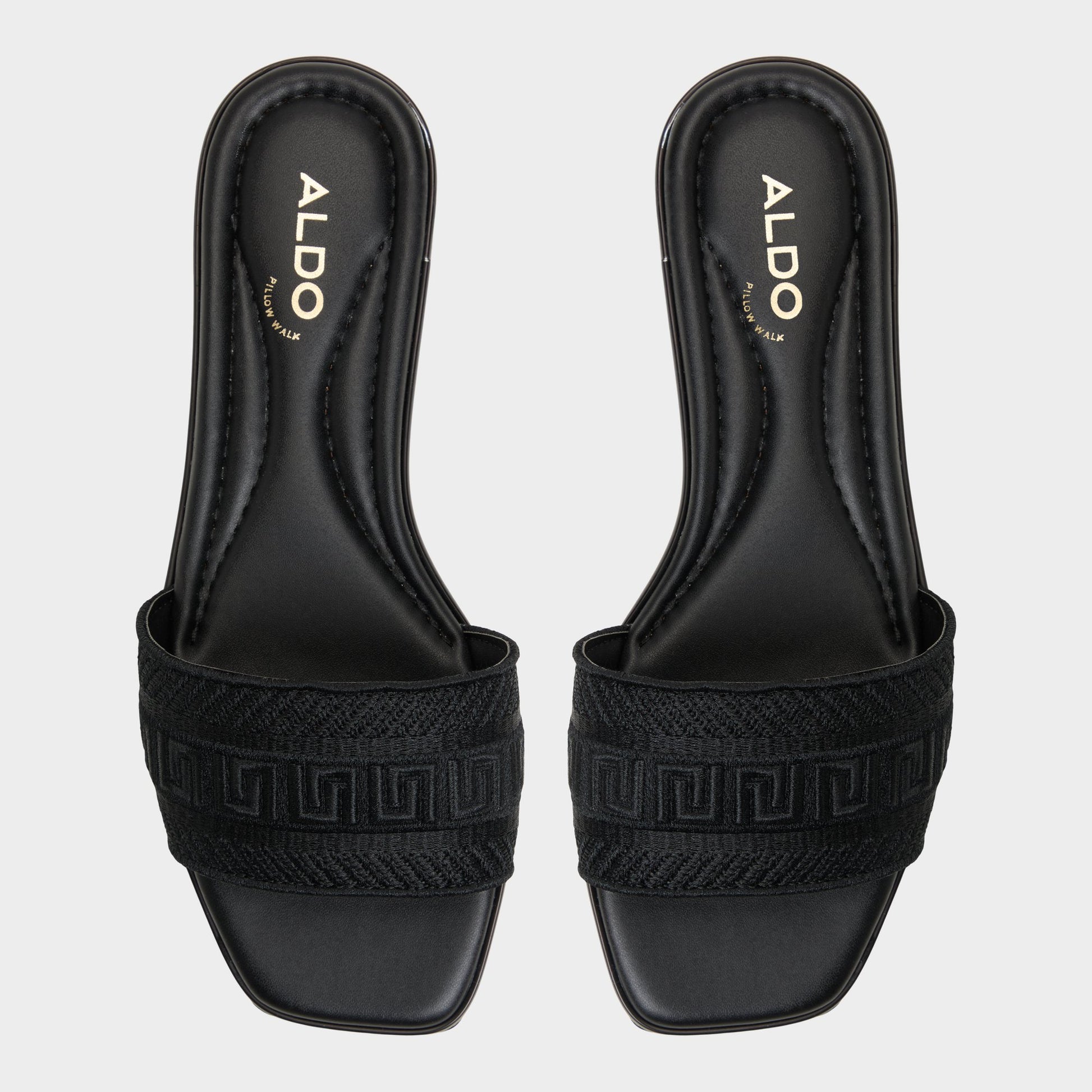 Top-down view of the Black Oceania Slide sandal