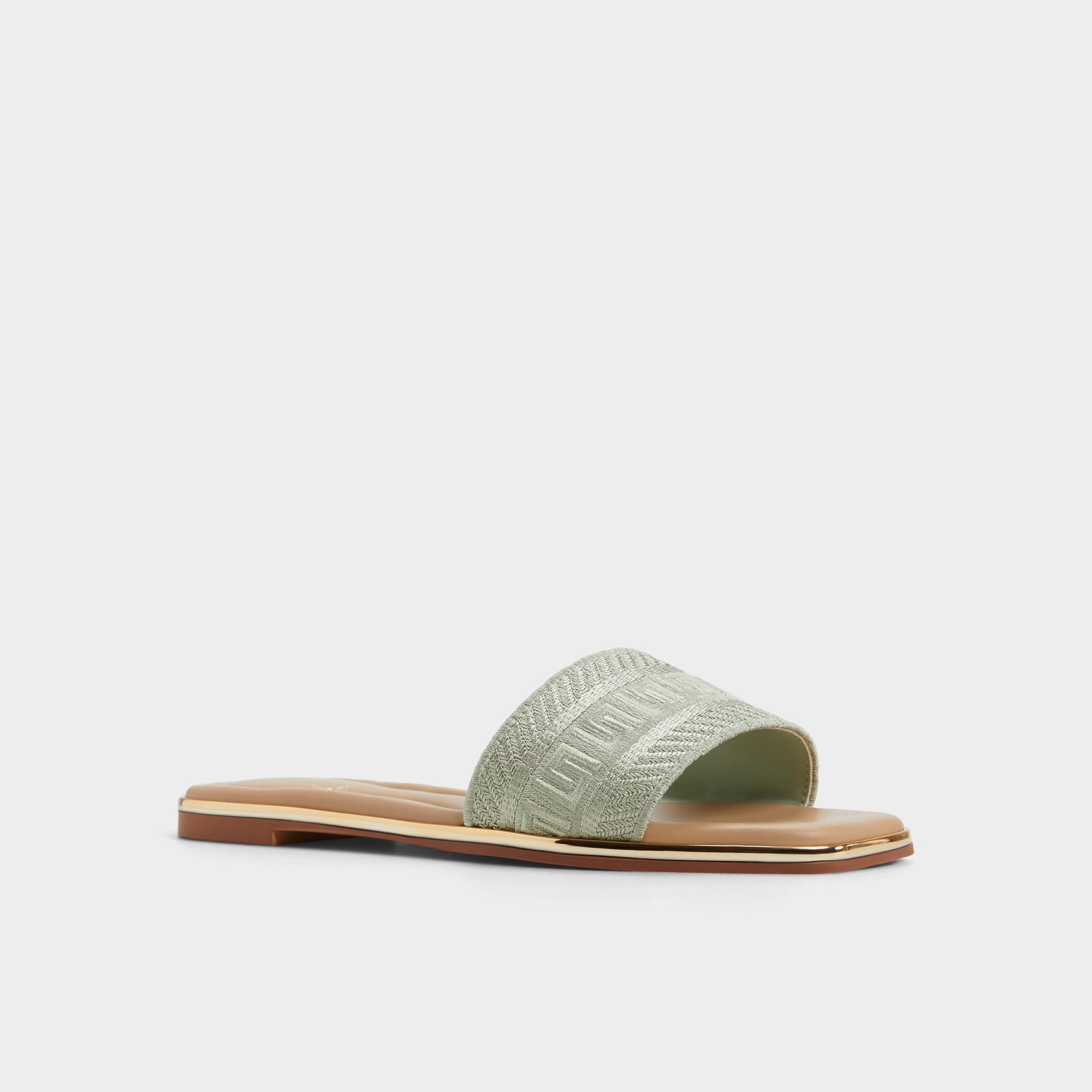 Three-quarter angle of Other Green Oceania Slide sandal's front side
