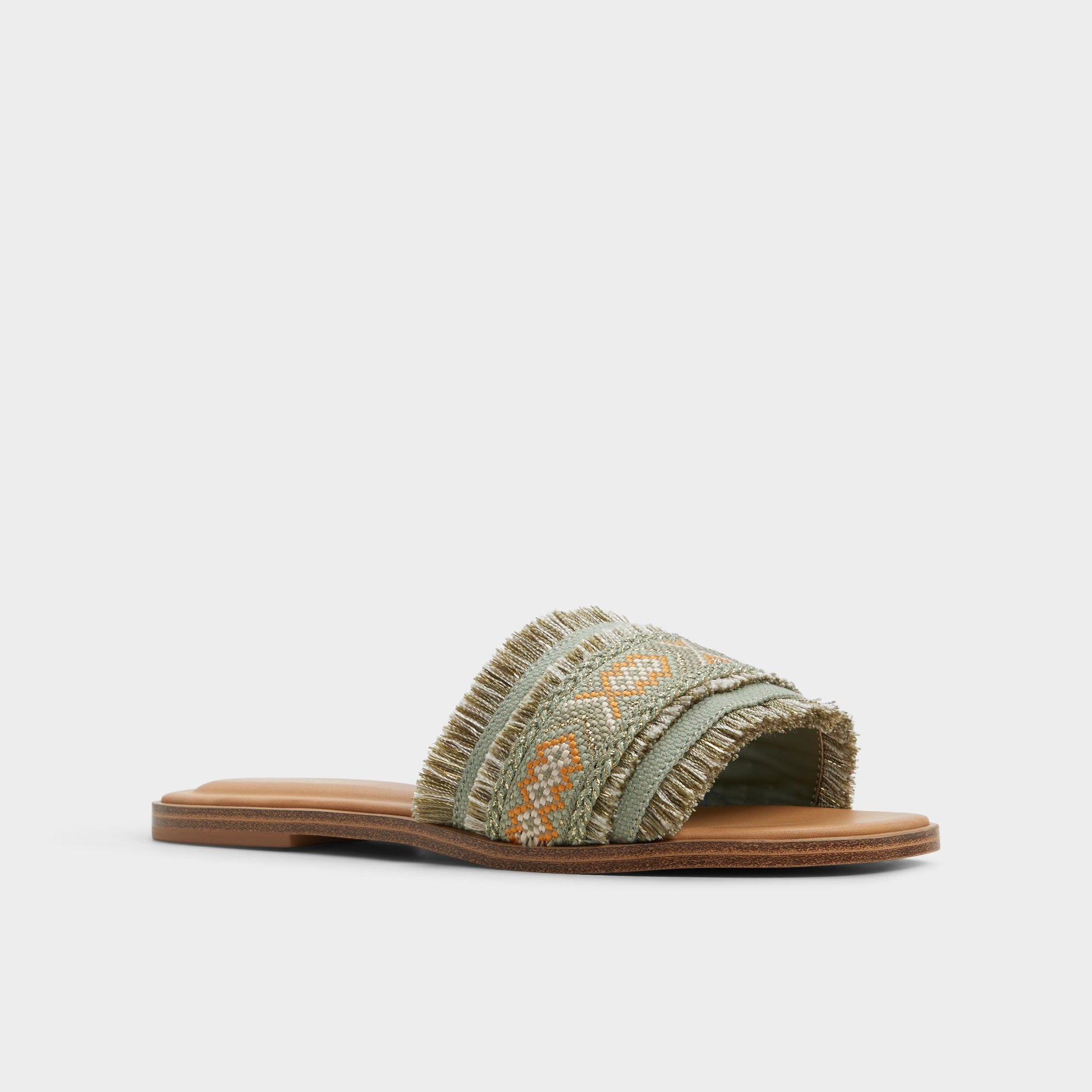 Three-quarter angle of Other Green Nalani Slide sandal's front side