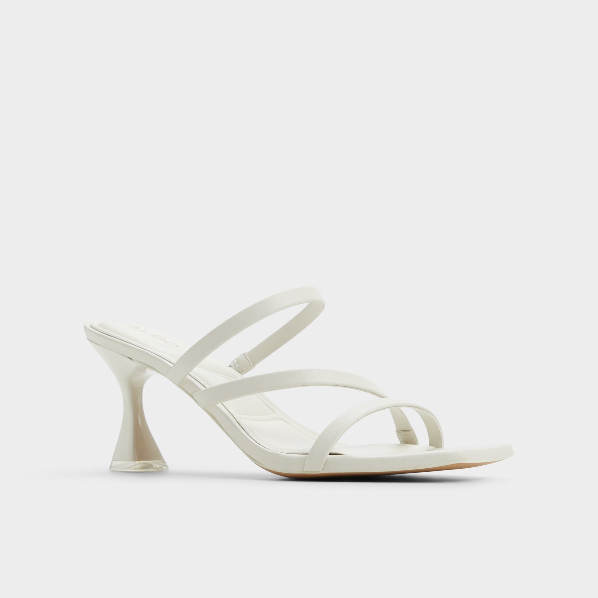 Three-quarter angle of White/Bone Jewella Strappy heeled sandal's front side